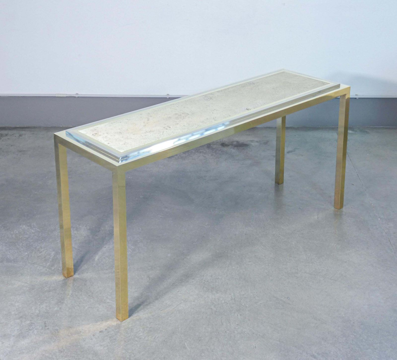 photo vinterior Italian Design Console Table, Made Of Chrome Plated Metal With Travertine Top. 1970s
