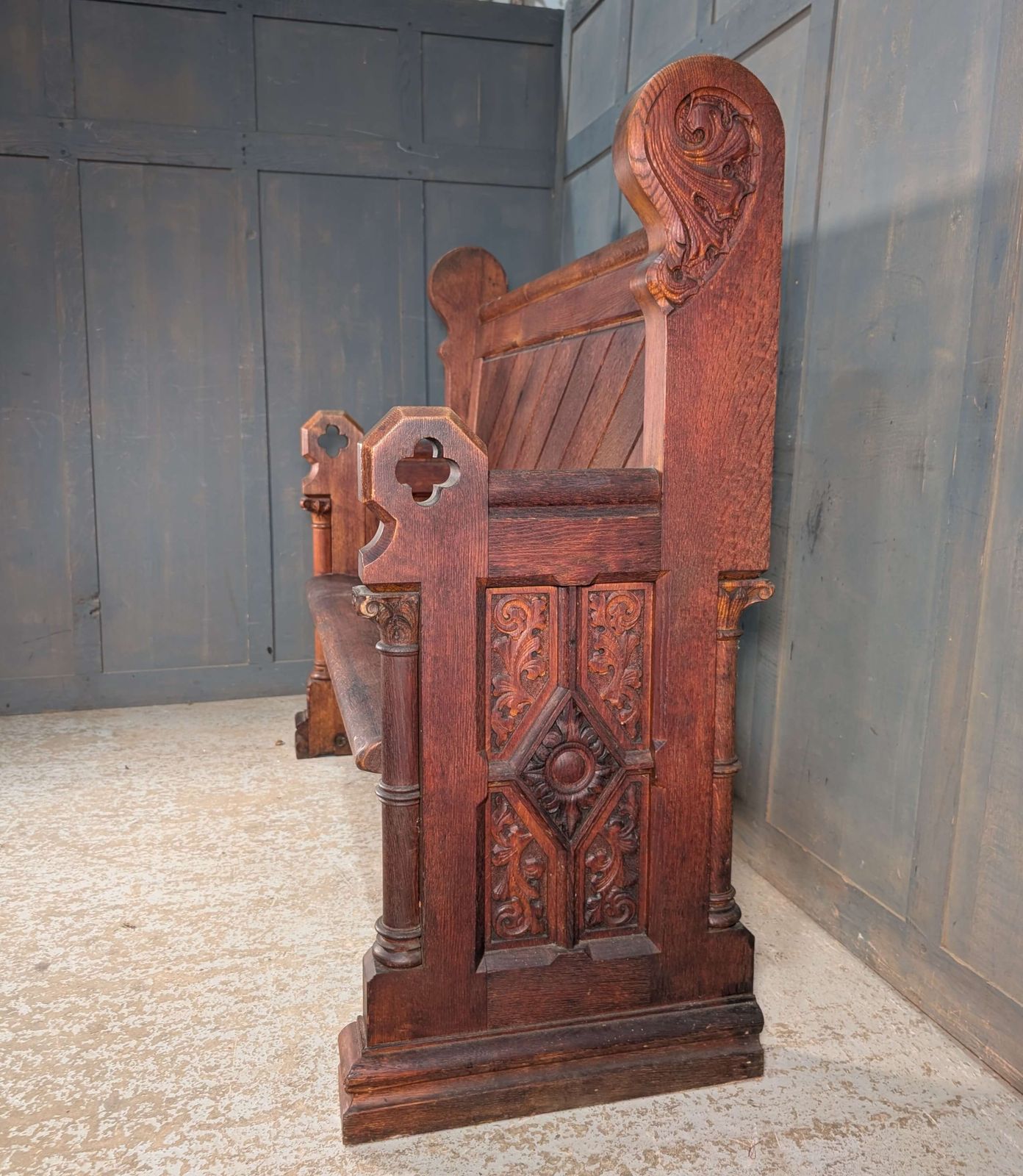 Highly Carved Oak Antique Gothic Choir Pew Bench From A Surrey Church photo furniture