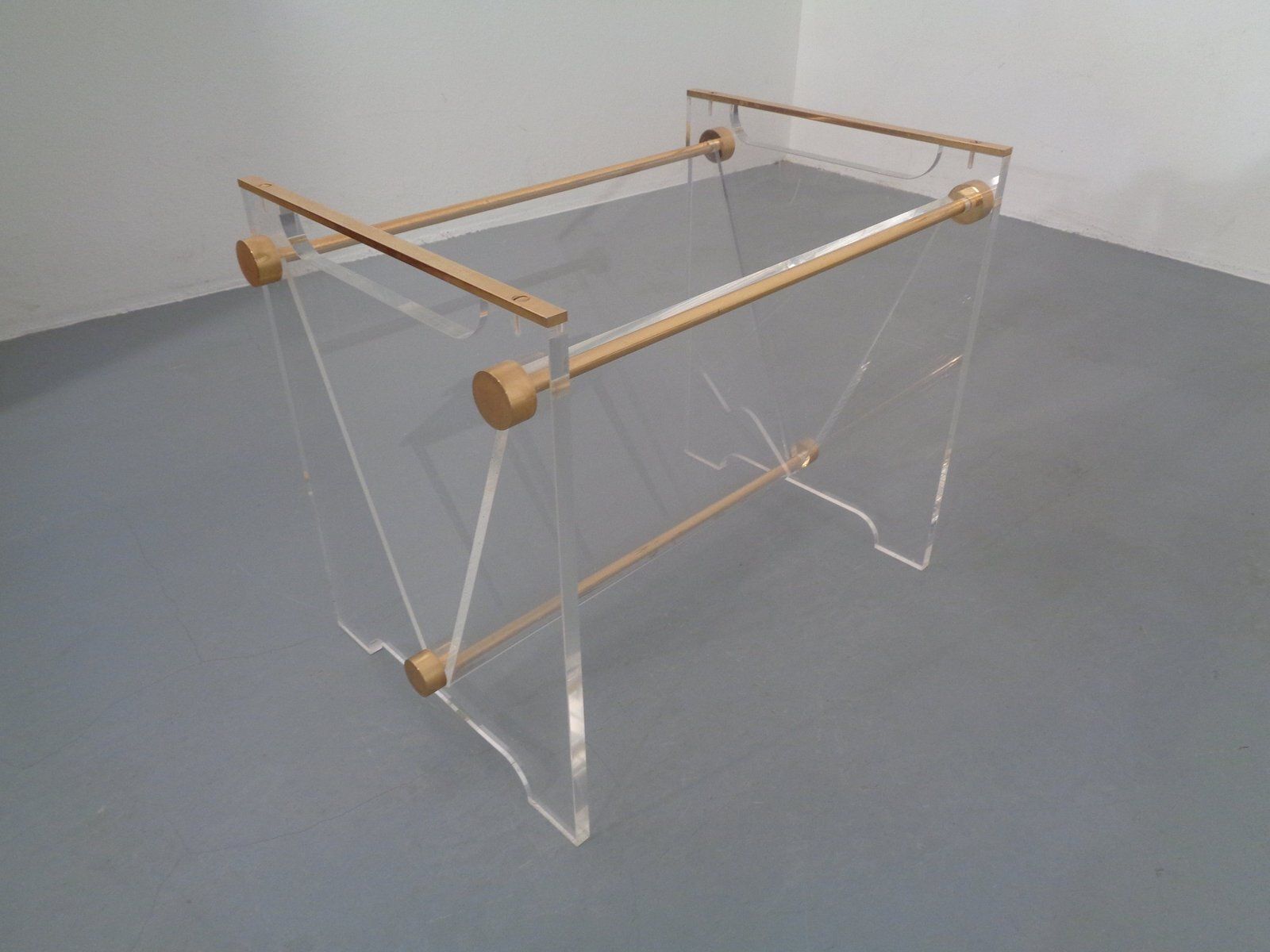 photo for sale Acrylic Glass And Brass Magazine Rack By David Lange For Marais International, France, 1970s