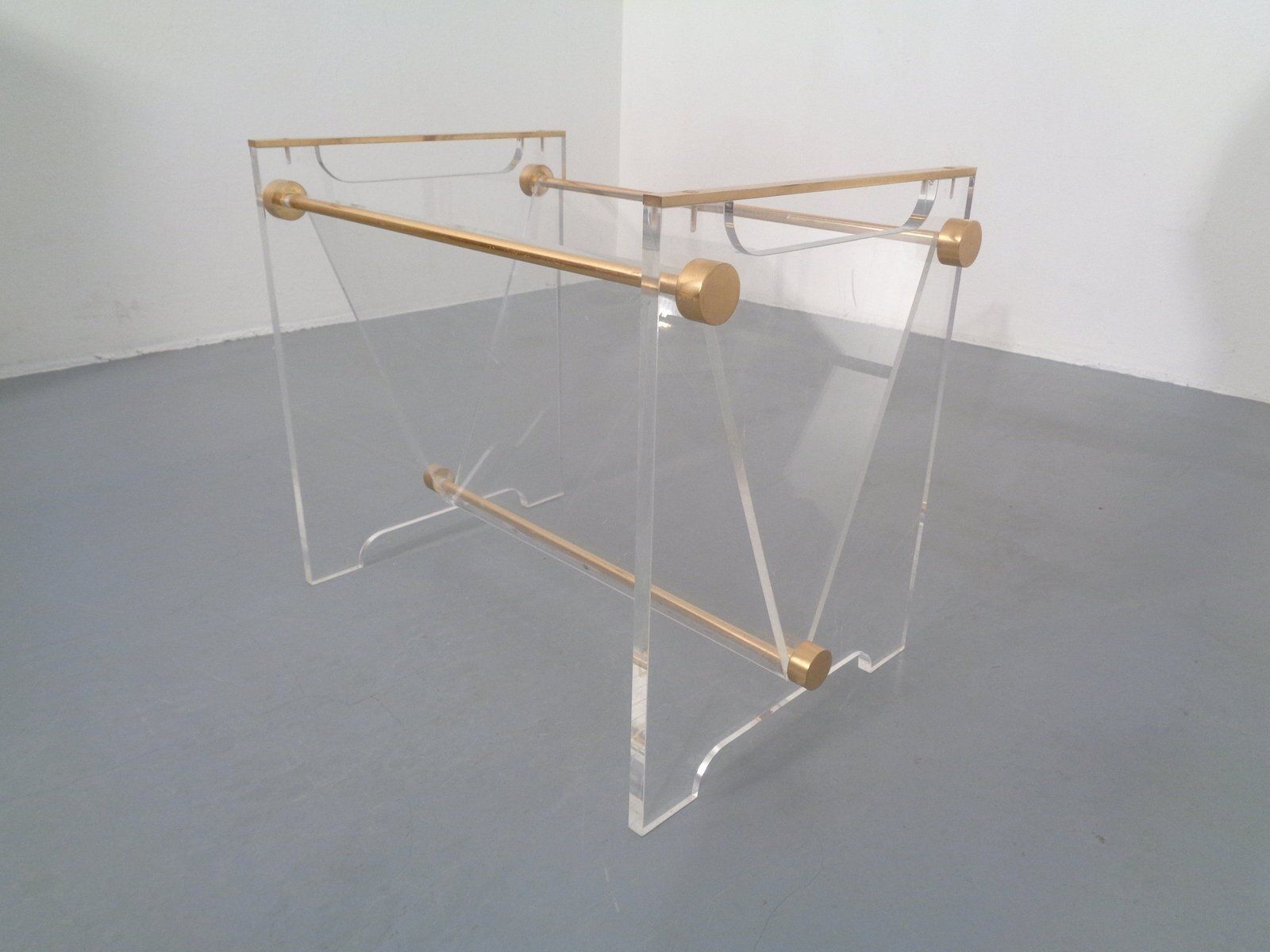 Home Decor Acrylic Glass And Brass Magazine Rack By David Lange For Marais International, France, 1970s photo