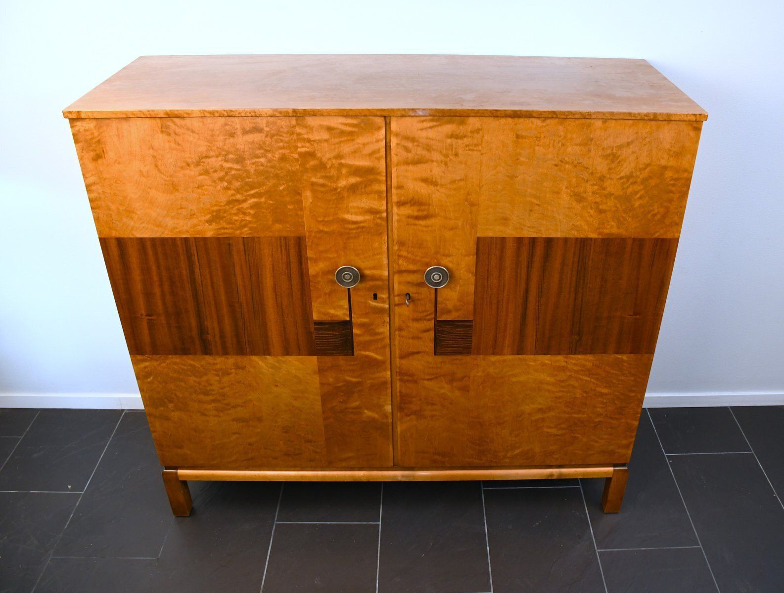 Swedish Grace Flamed Birch And Macassar Cabinet By Svenska Möbelfabrikerna, Smf, Late 1920s photo vintage