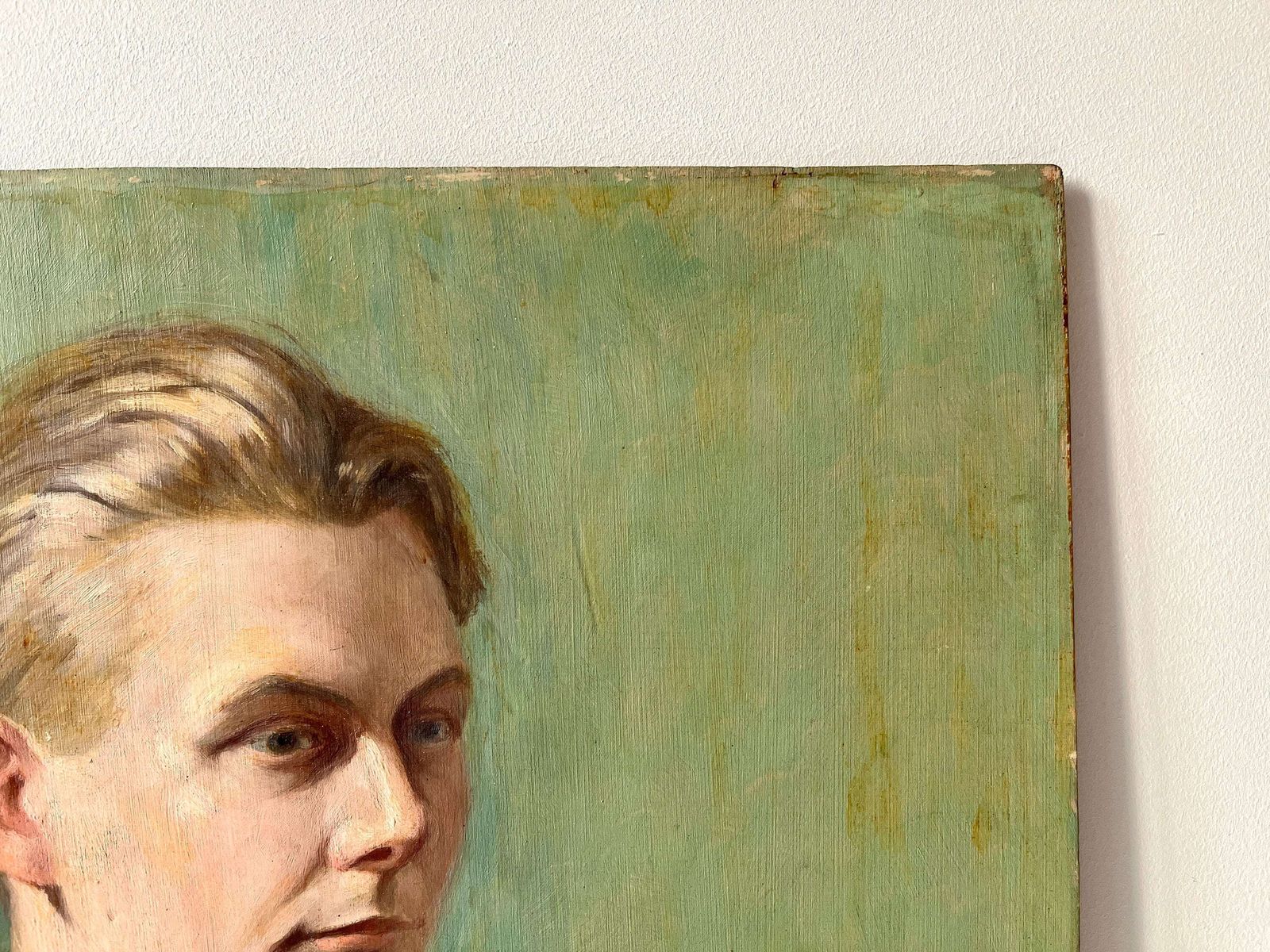 photo for sale Original 1922s Oil Man Portrait On Panel, Antique French Painting Signed Maurice Cagnet