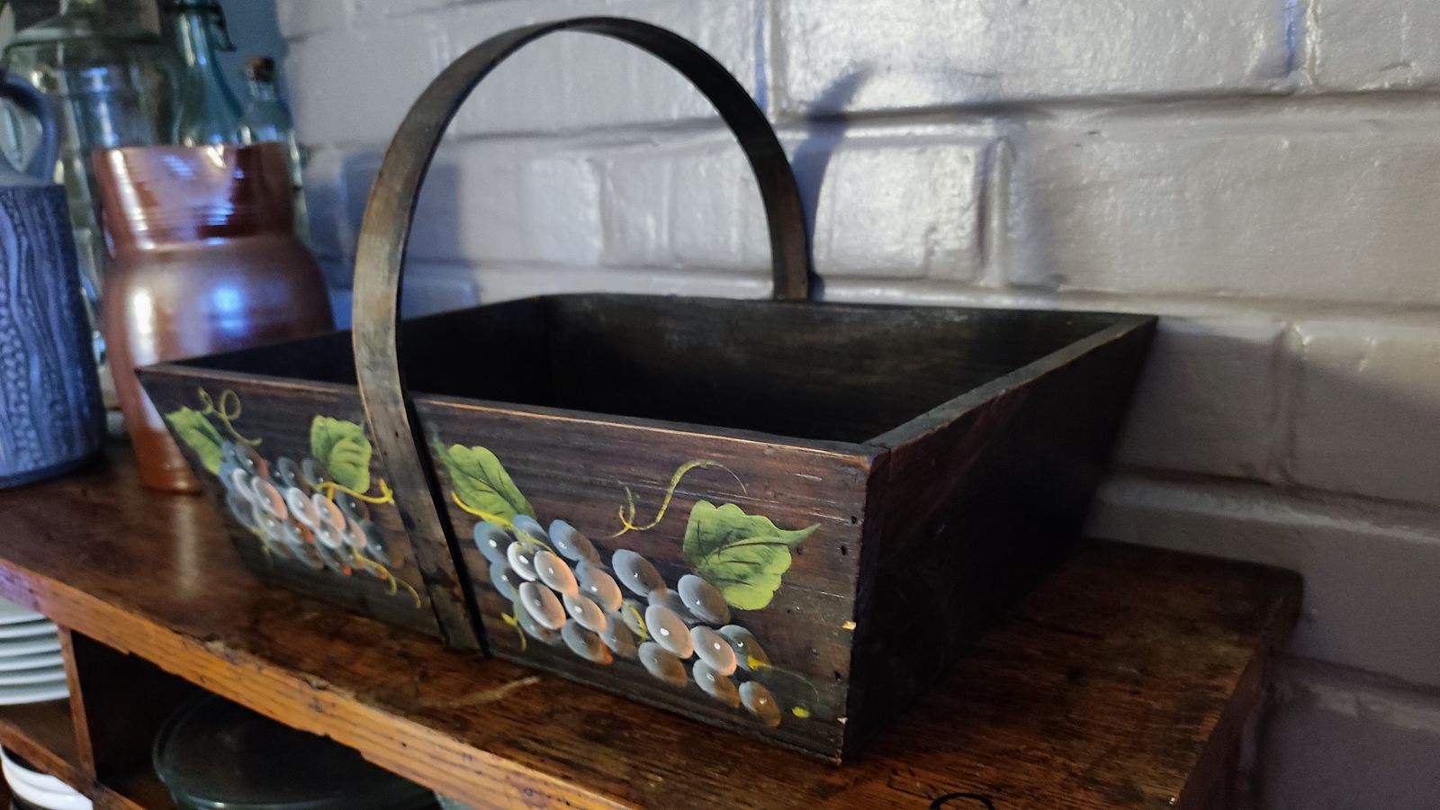 photo buy Antique Farmhouse Harvesting Basket French Rustic Wood Gardening Trug