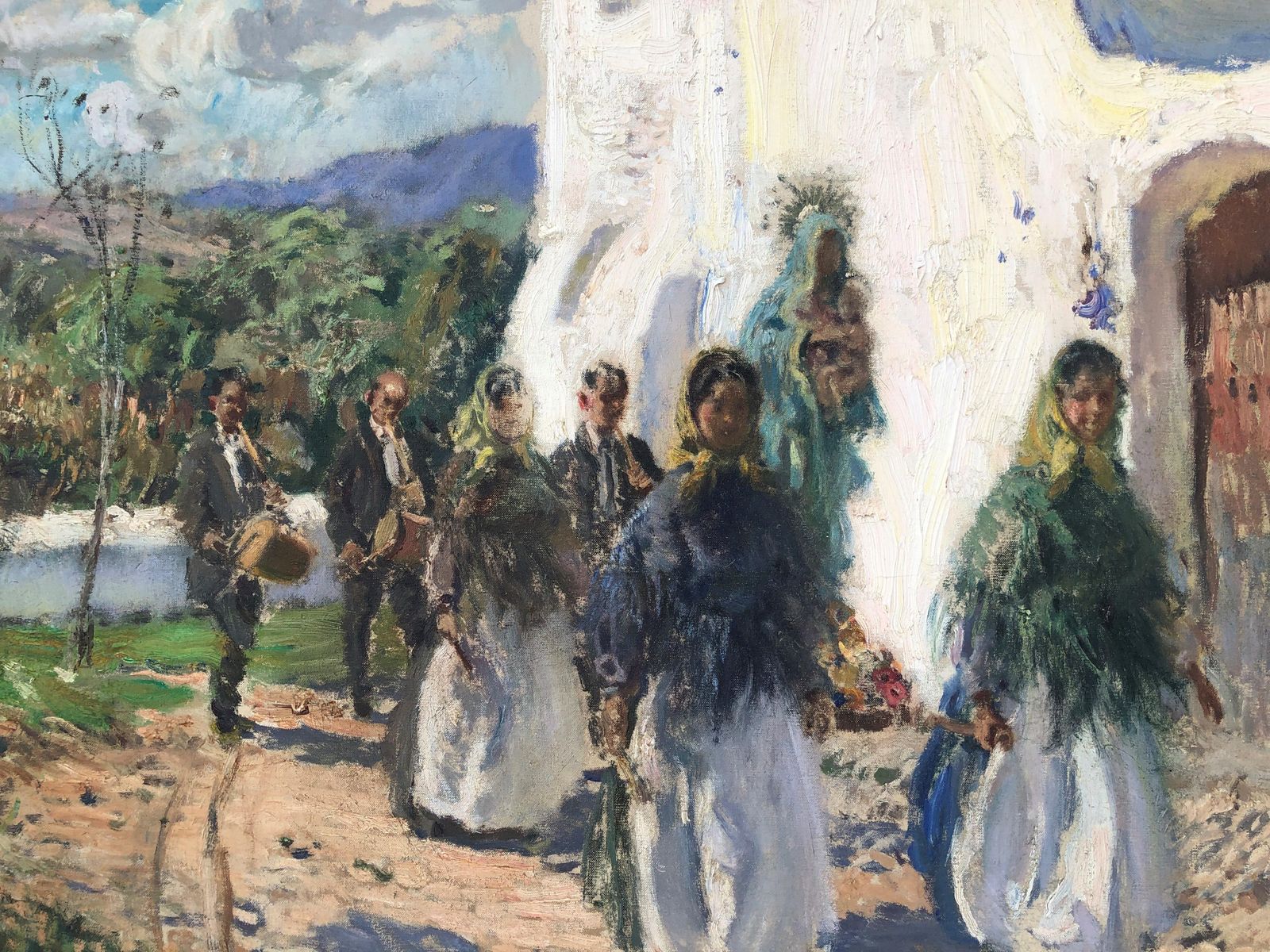 Ignacio Gil Sala Ceremony In Ibiza Spain, Original Oil Painting On Canvas 1960 photo vintage