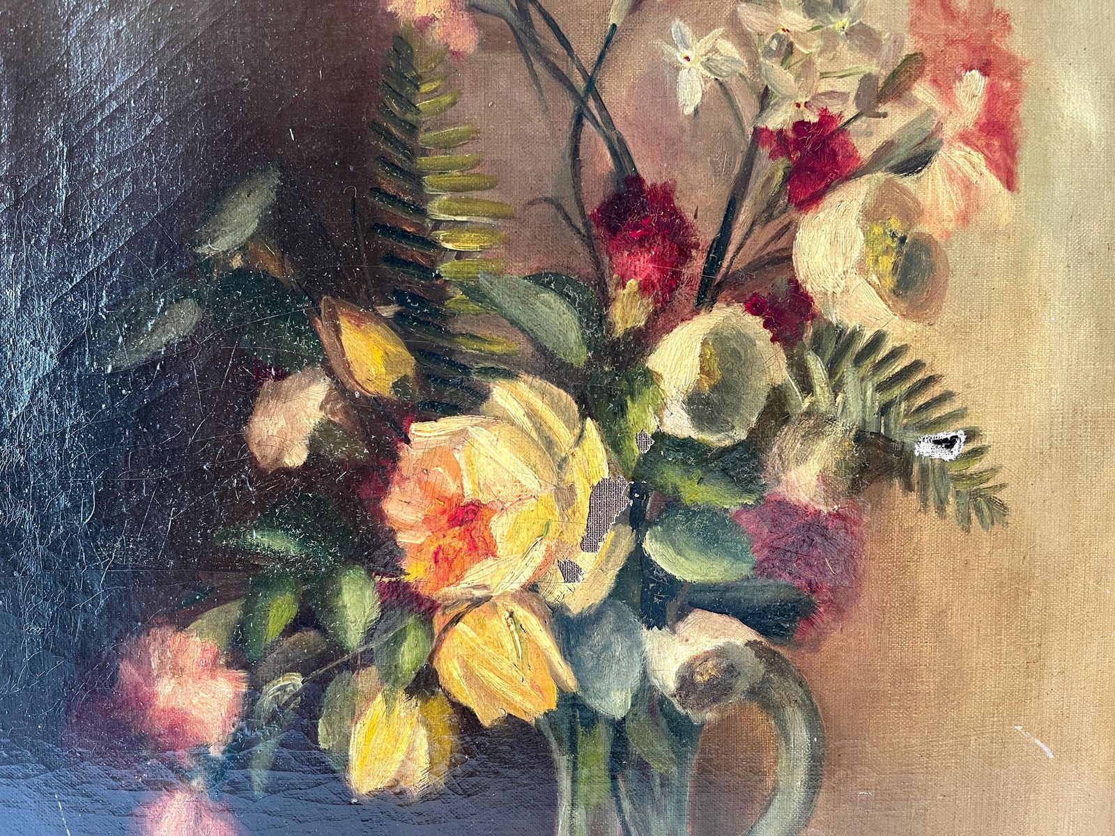 Original 1900s Bouquet Of Flowers In Oil On Canvas, French Antique Floral Still Life Painting photo 308.0