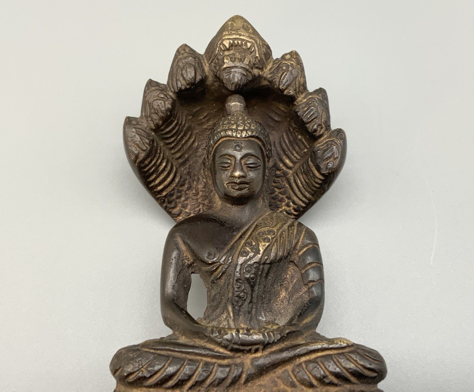 photo furniture Antique Bronze Buddha Naga King, Mucalinda Sculpture Figurine Statue Early 20thc