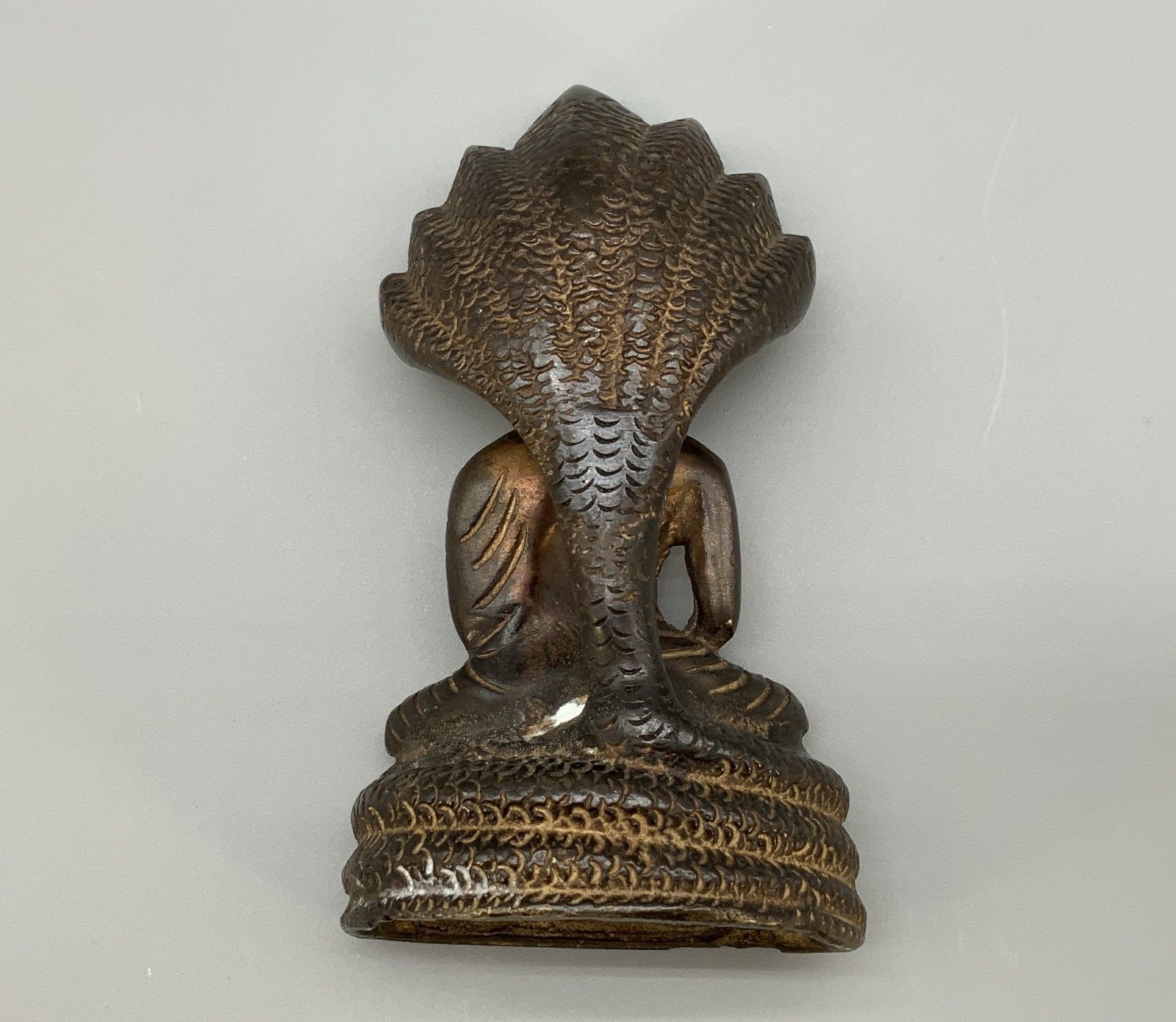 photo buy Antique Bronze Buddha Naga King, Mucalinda Sculpture Figurine Statue Early 20thc