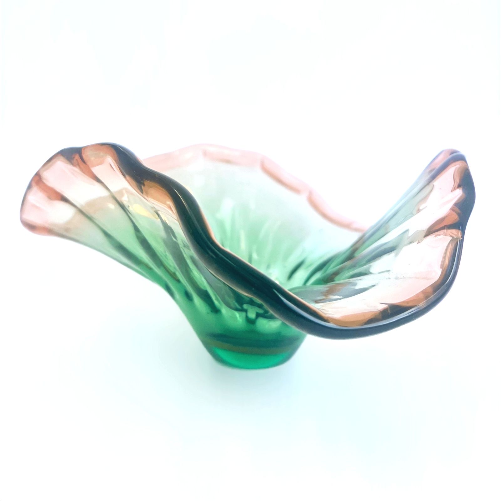 Vintage Murano Cristallo Venezia Ccc, Green/Soft Pink Salmon Sommerso Glass Bowl photo Home Decor
