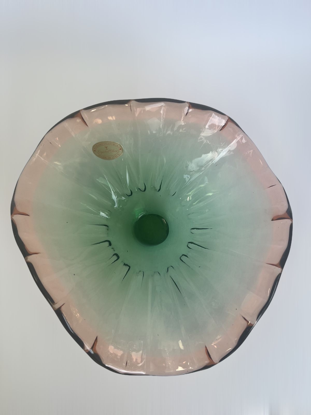 Vintage Murano Cristallo Venezia Ccc, Green/Soft Pink Salmon Sommerso Glass Bowl photo vintage
