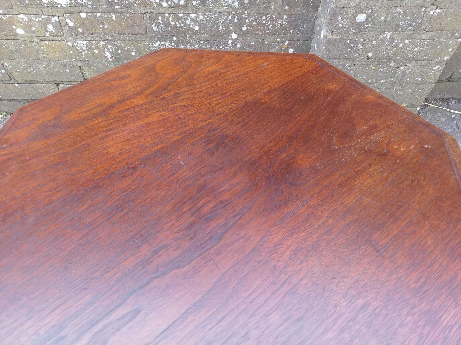 Vintage Retro 1920s–30s Oak Art Deco Occasional Or Coffee Table – Hexagonal Top, Chunky Cross Stretchers, Restored & Polished Finish photo Furniture
