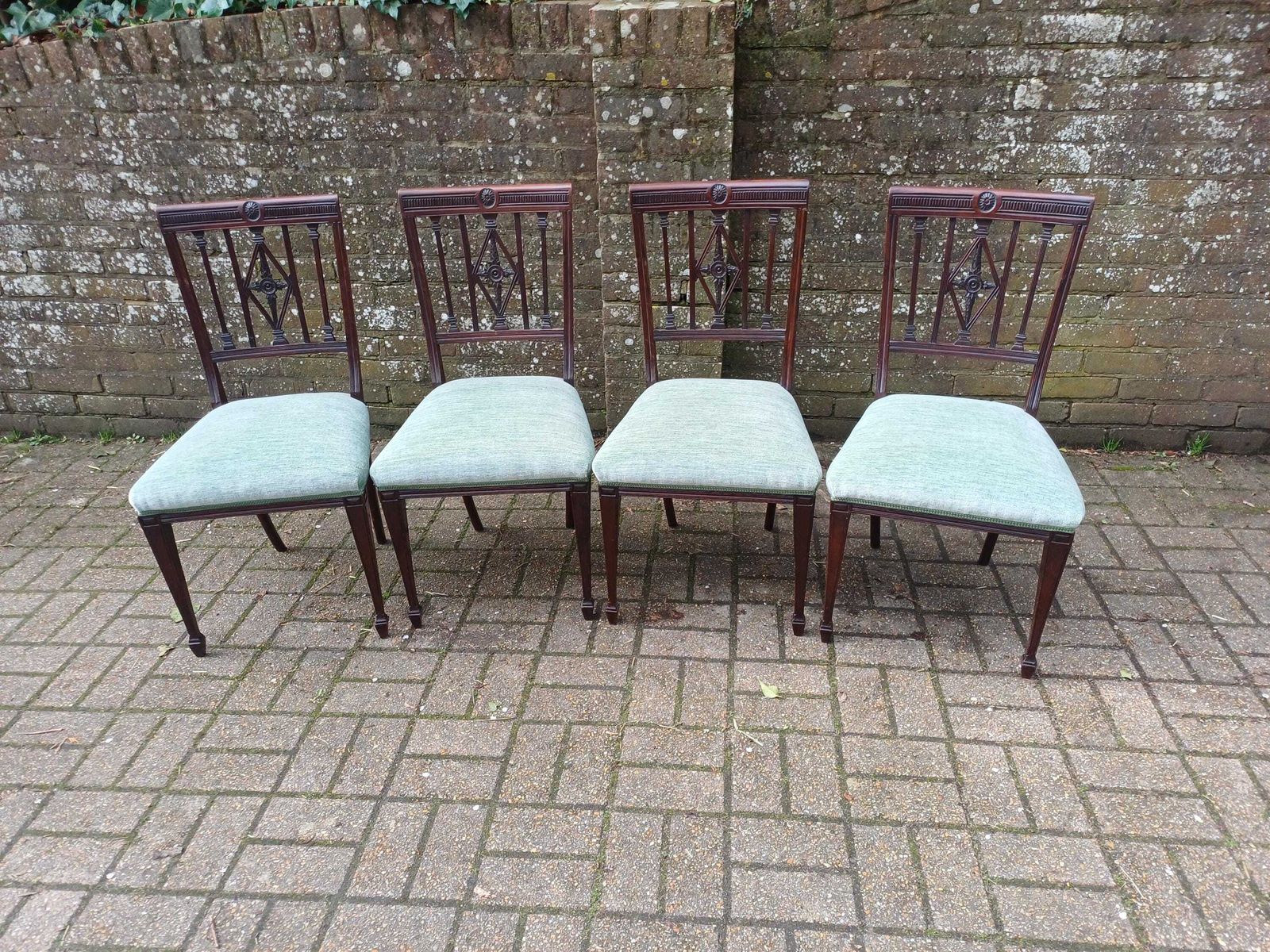 Antique Victorian Mahogany Rosewood Dining Chairs Set Of Four Carved High Back Upholstered Seats Fine Quality English Furniture