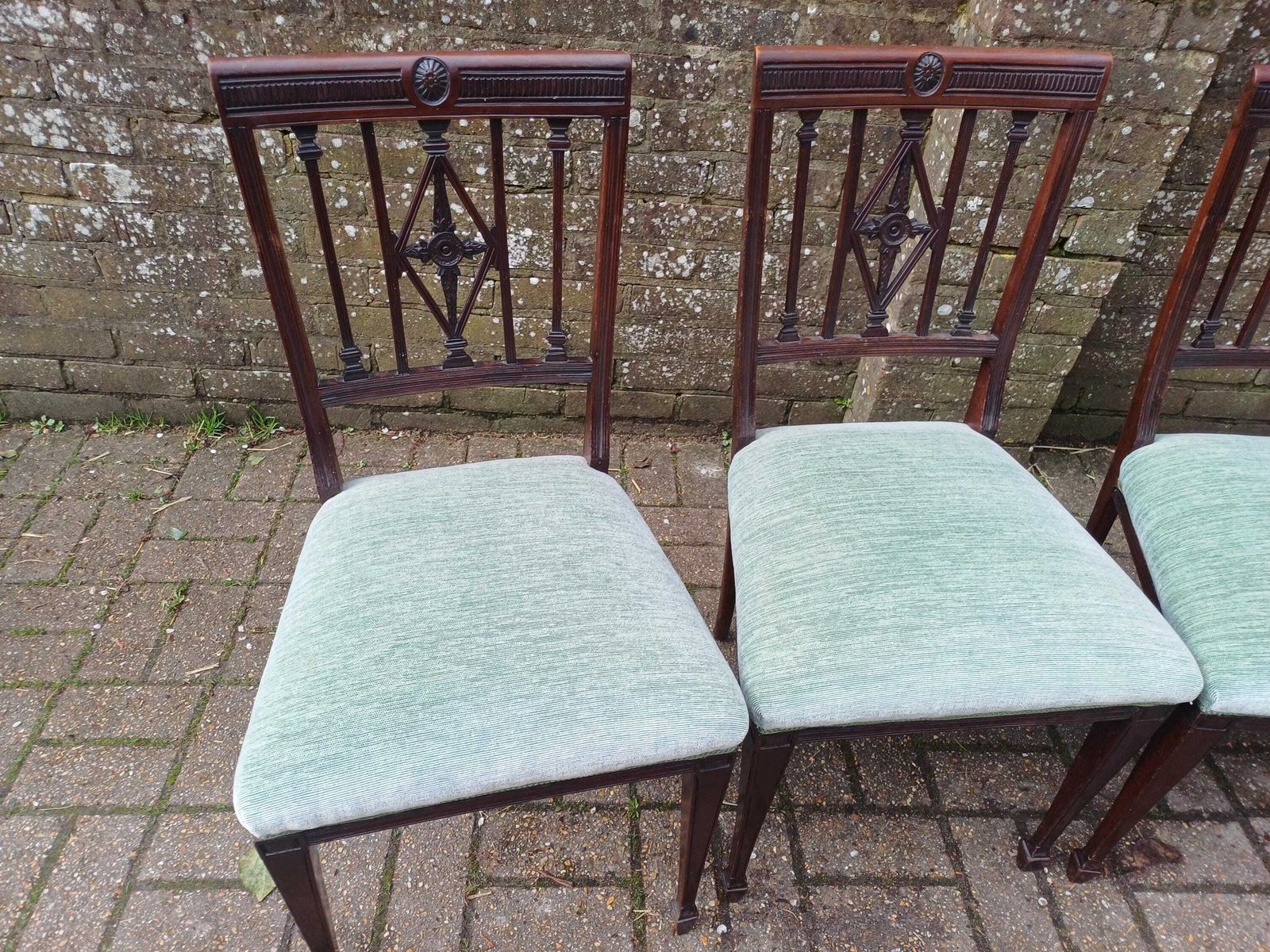 Antique Victorian Mahogany Rosewood Dining Chairs Set Of Four Carved High Back Upholstered Seats Fine Quality English Furniture photo Furniture
