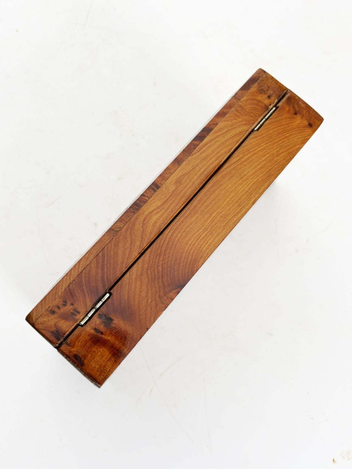 Rectangular Wooden Box, Brown With A Central Geometric Pattern, 1970 photo vintage