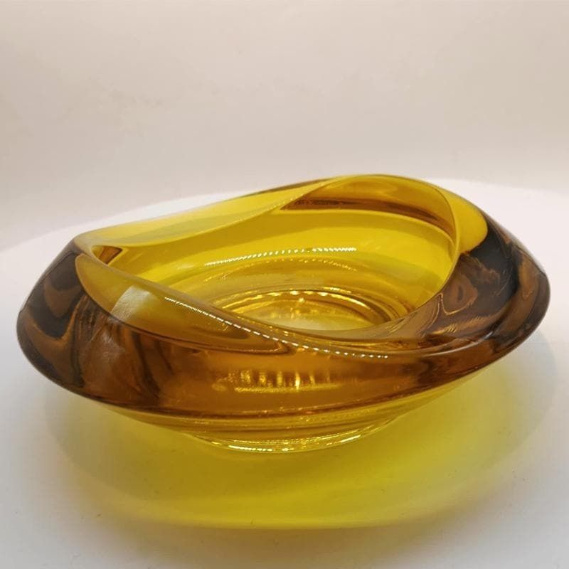 1960s Big Golden Yellow Ashtray Or Catch All In Murano Glass. 17.5cm. Made In Italy. photo Home Decor