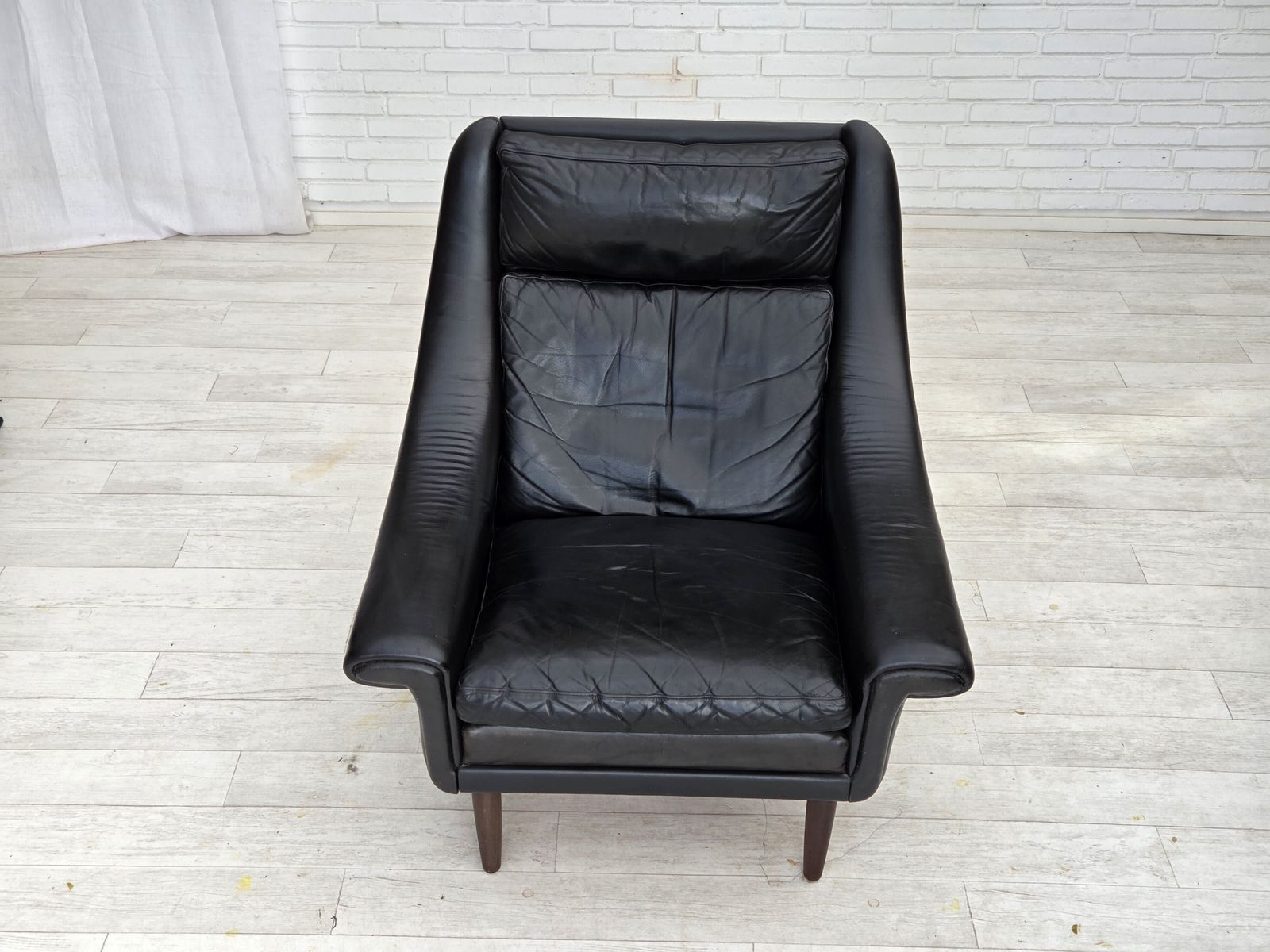 Ca. Jaren 1960, Deense Fauteuil Met Hoge Rug Van Aage Christensen, Meubelsleder. photo vinterior