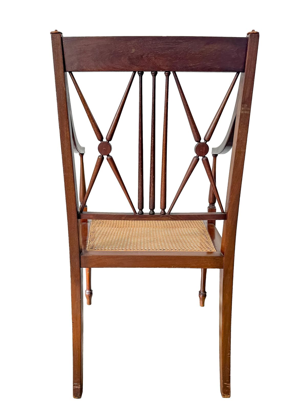 Antique Sheraton Revival Chair Cane Seat Mahogany Inlaid With X Frame Back. photo vintage
