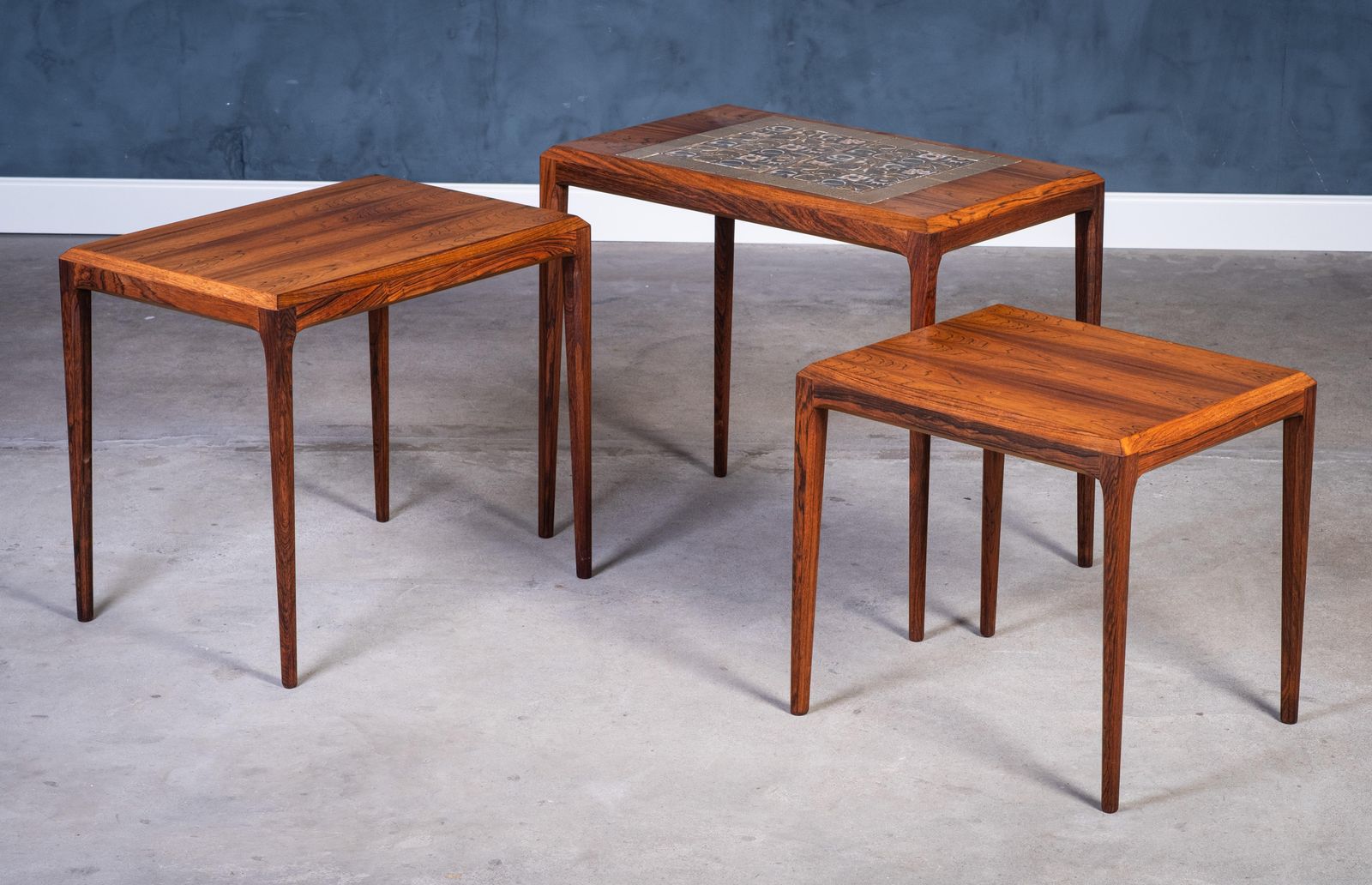 Nesting Tables In Rosewood With Tiles By Johannes Andersen For Cfc, 1960s photo for sale