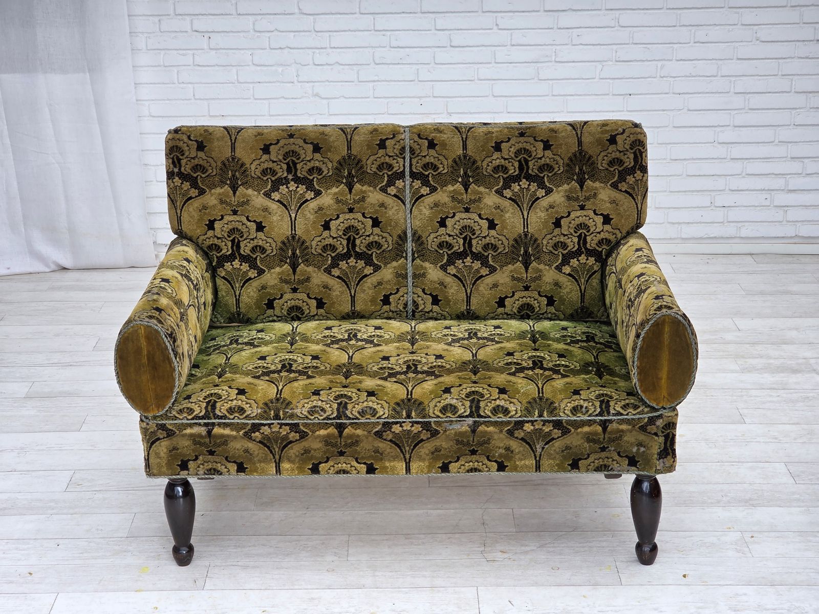 1930s, Danish 2 Seater Drop Arm Daybed/Sofa, Green Furniture Velour. photo for sale