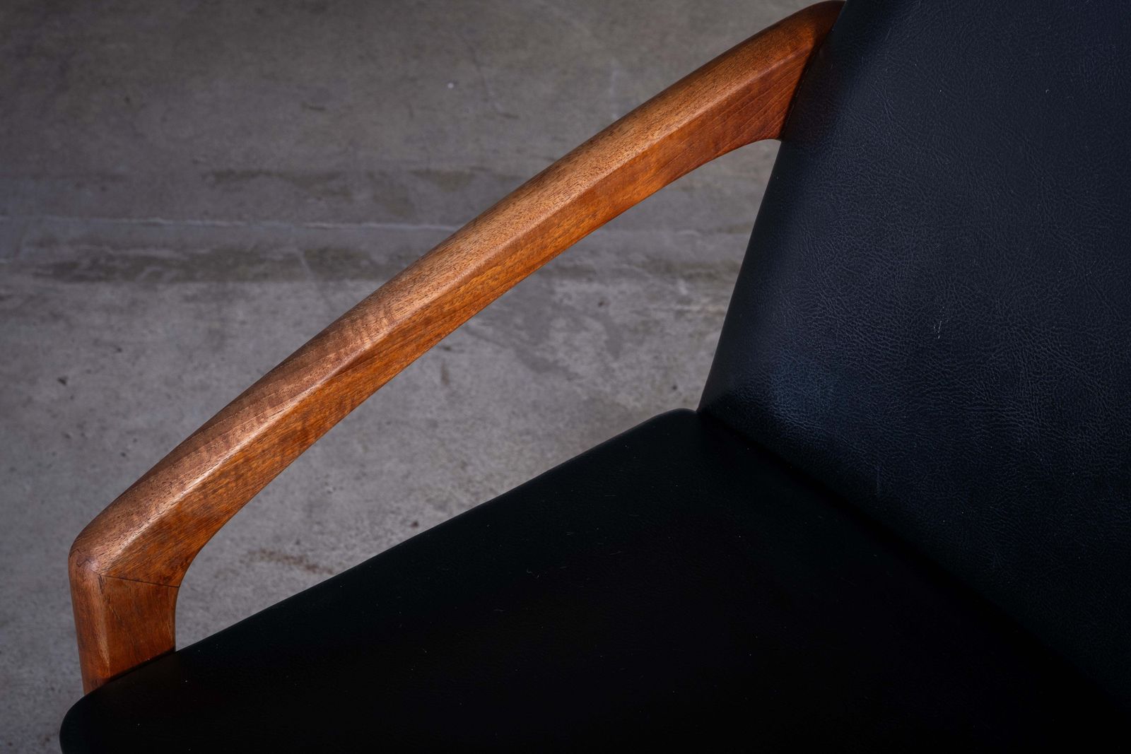 Danish Model 23 Armchair In Teak And Black Leather By Henning Kjærnulf, 1960s D photo vintage