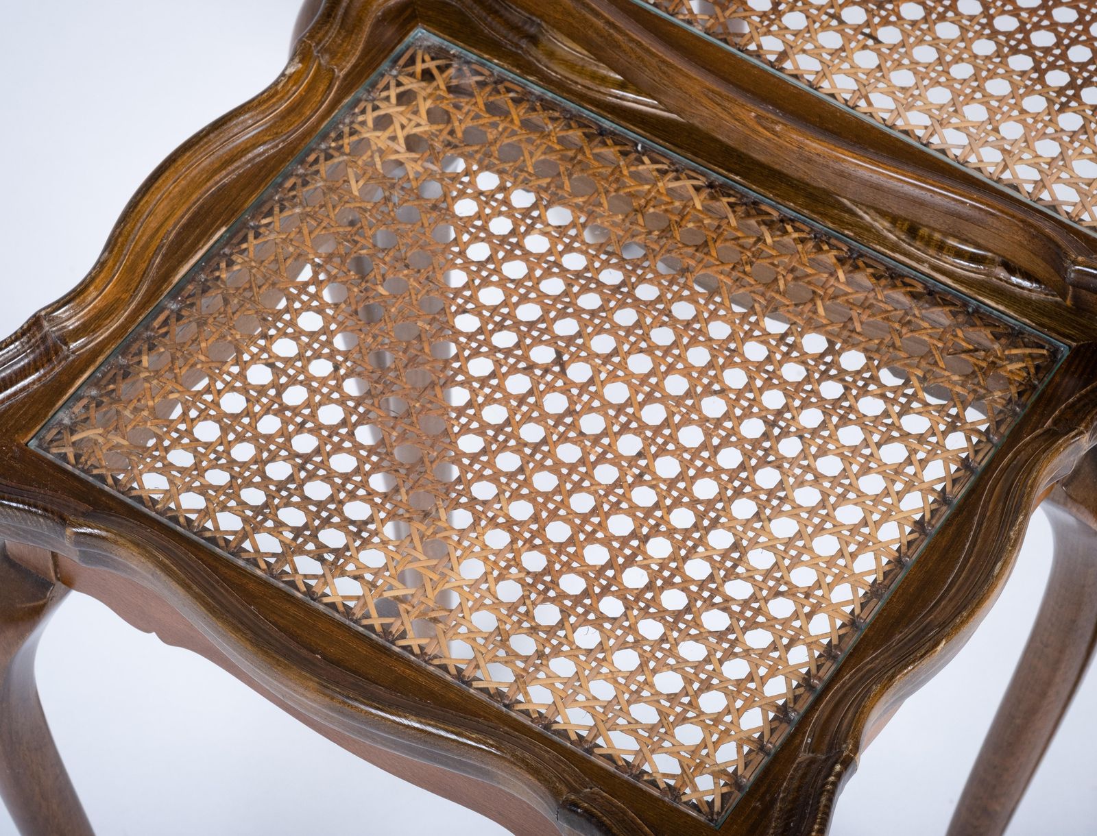 Vintage Nesting Tables With Cane And Glass Top From Jason Møbler, 1960s photo buy