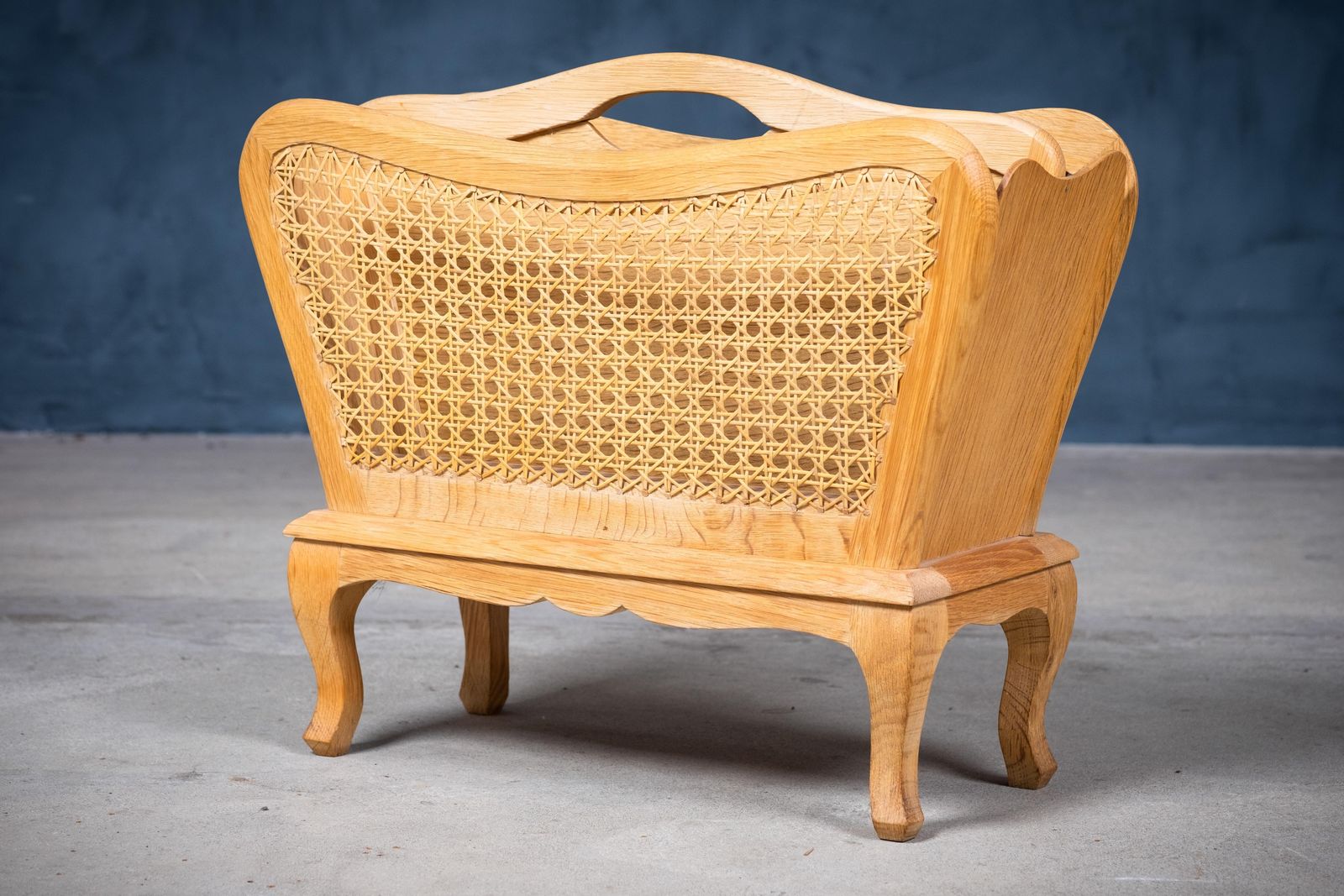 Magazine Rack In Oak And Cane, Danish Design, 1960s photo for sale