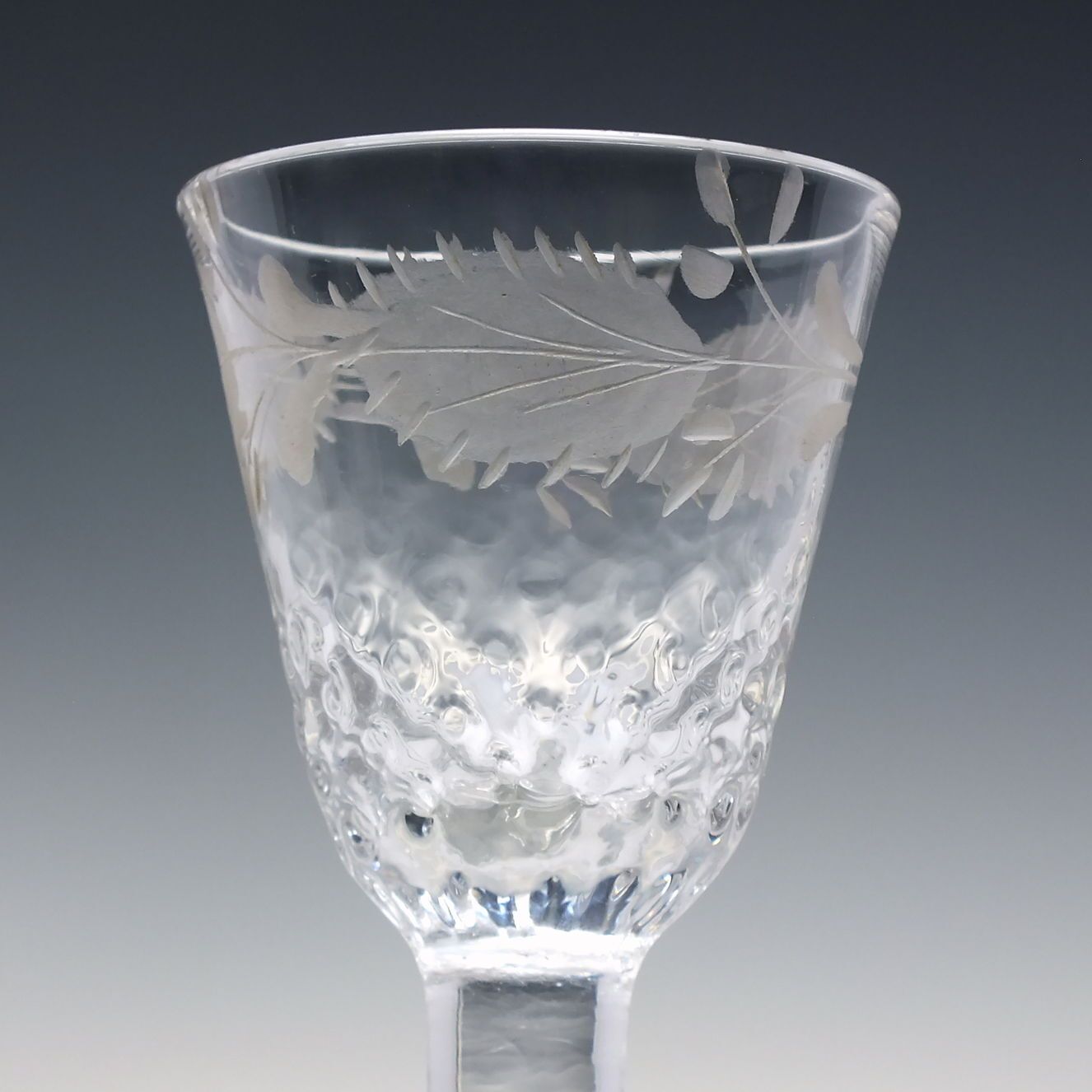 Rare 18th Century Engraved And Nut Moulded Plain Stem Wine Glass C1750 photo Home Decor