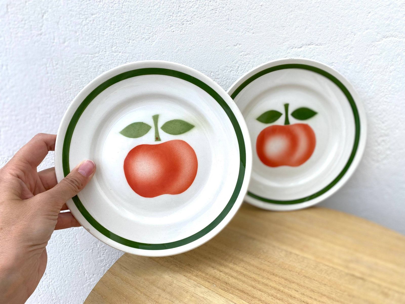 Set Of 2 French Apple Ceramic Plates Orchies Moulin Des Loups 80s Vintage