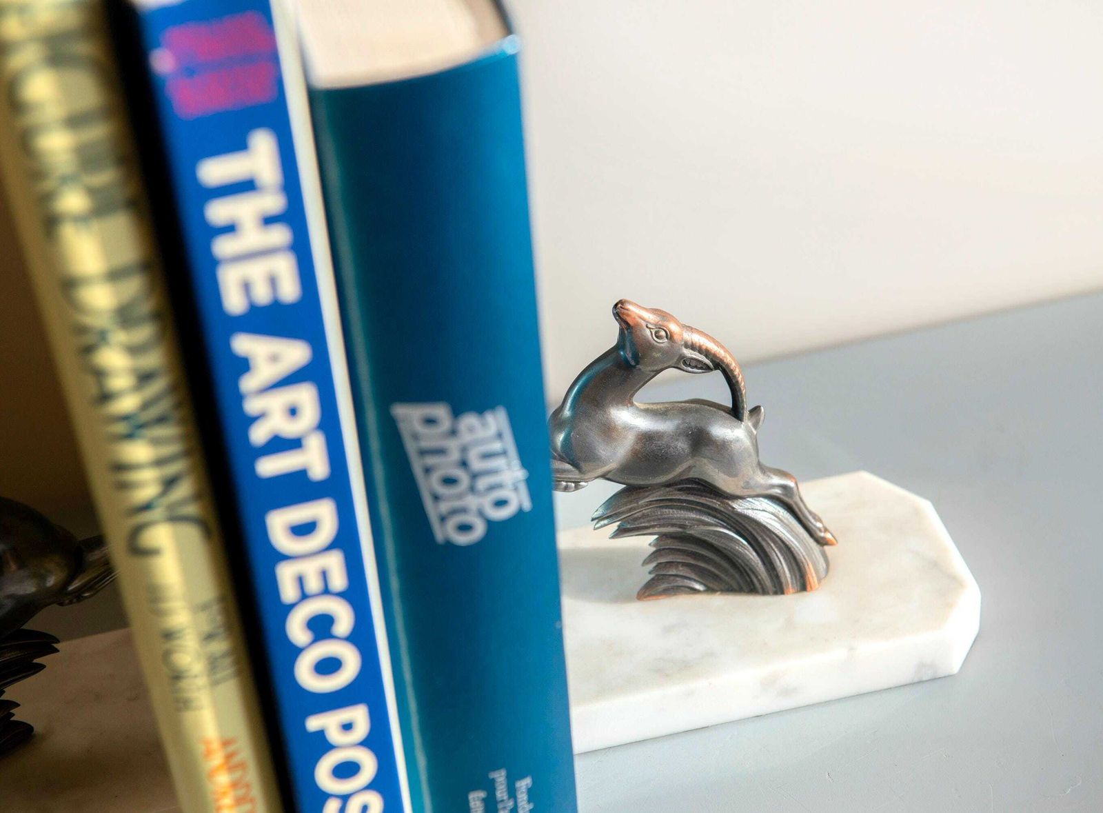 photo furniture French Art Deco Gazelle Bookends On Marble Bases – Antique Antelope Bookend Pair