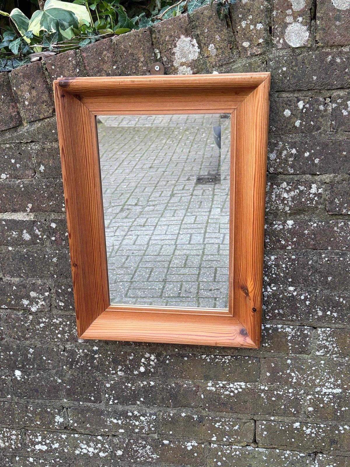 Vintage 1970s Solid Pine Framed Wall Mirror Rustic Scandinavian Country Interior Decor photo furniture