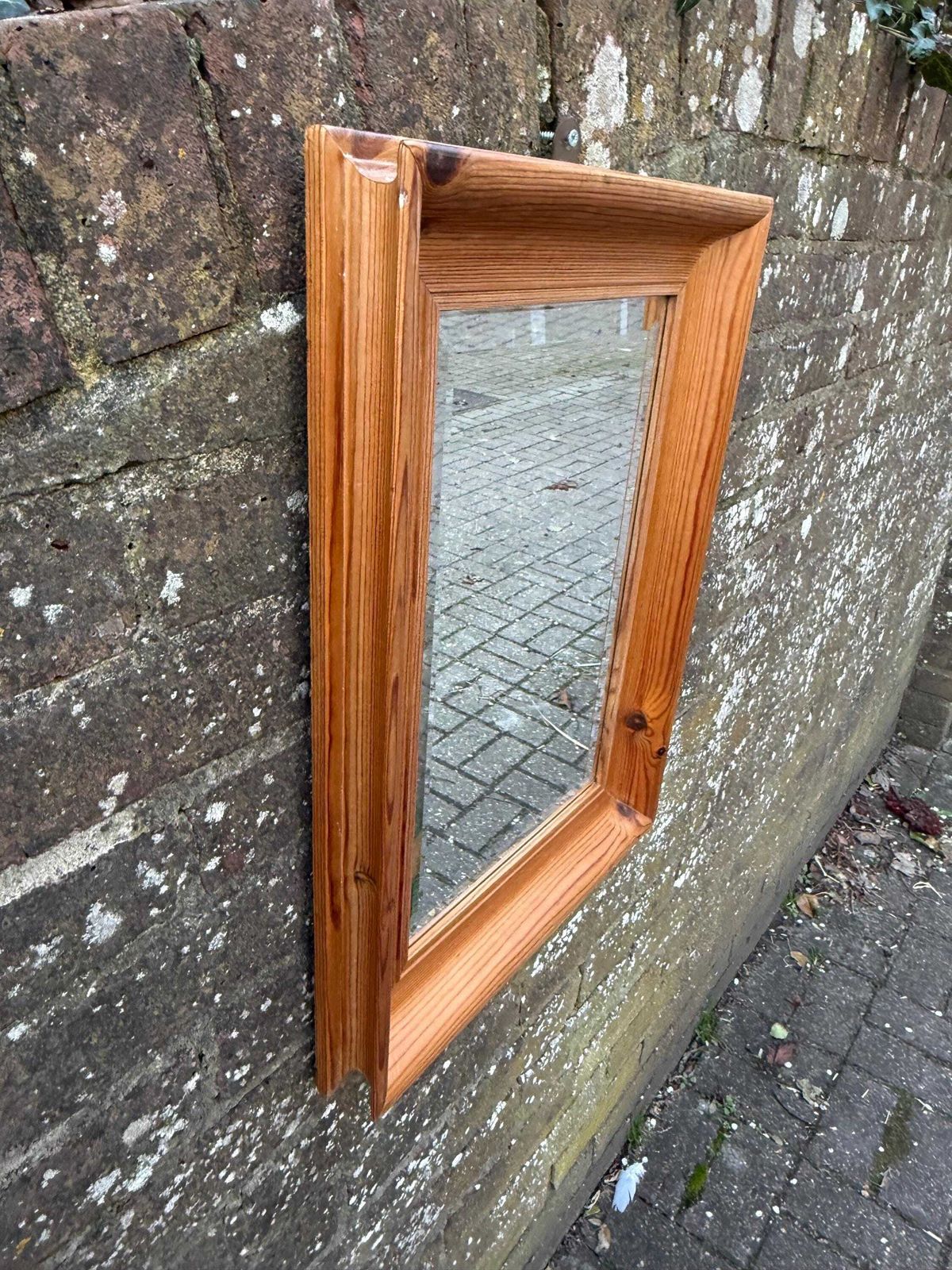 Vintage 1970s Solid Pine Framed Wall Mirror Rustic Scandinavian Country Interior Decor photo vintage