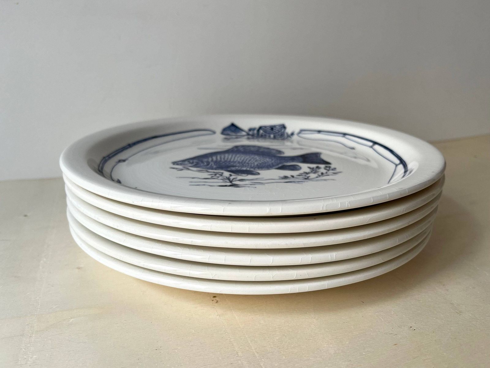Set Of 6 Fish Dinner Plates By Gien France Vintage, Flat Plates With Fish Design photo Home Decor