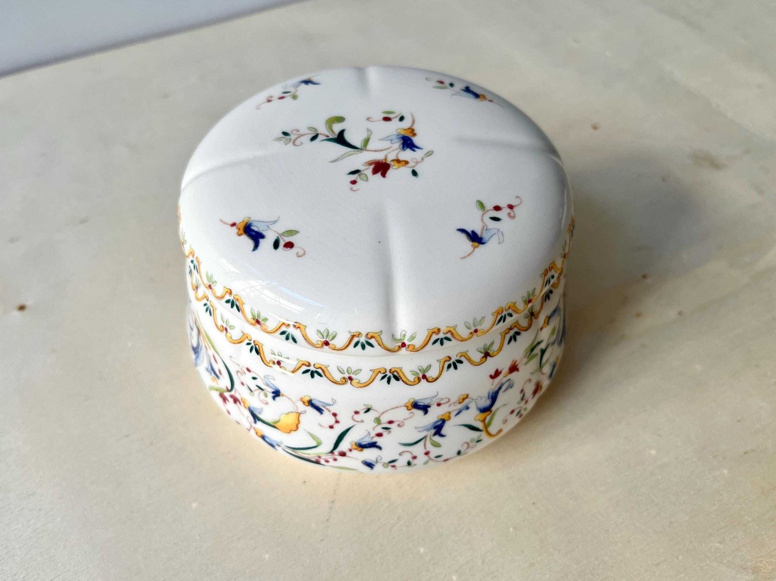Gien Toscana Earthenware Candy Box, Round Jewelry Box, French Tableware Manufacture photo 140.0