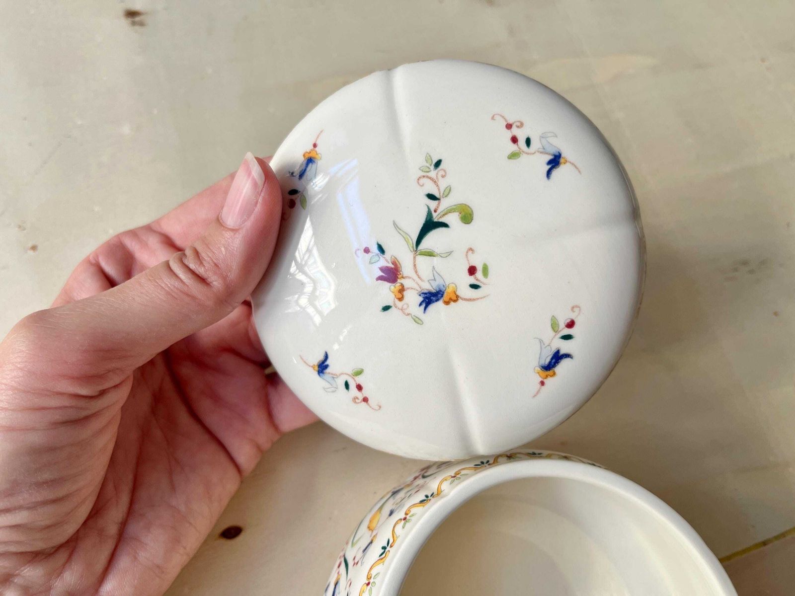 photo furniture Gien Toscana Earthenware Candy Box, Round Jewelry Box, French Tableware Manufacture
