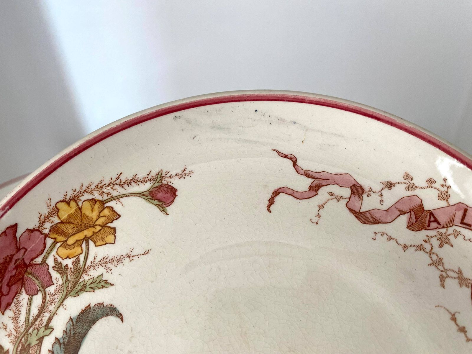 photo furniture Set Of 9 French "A La Samaritaine" Earthenware Floral Plates, 1900s Antiques Plates, K&G Luneville