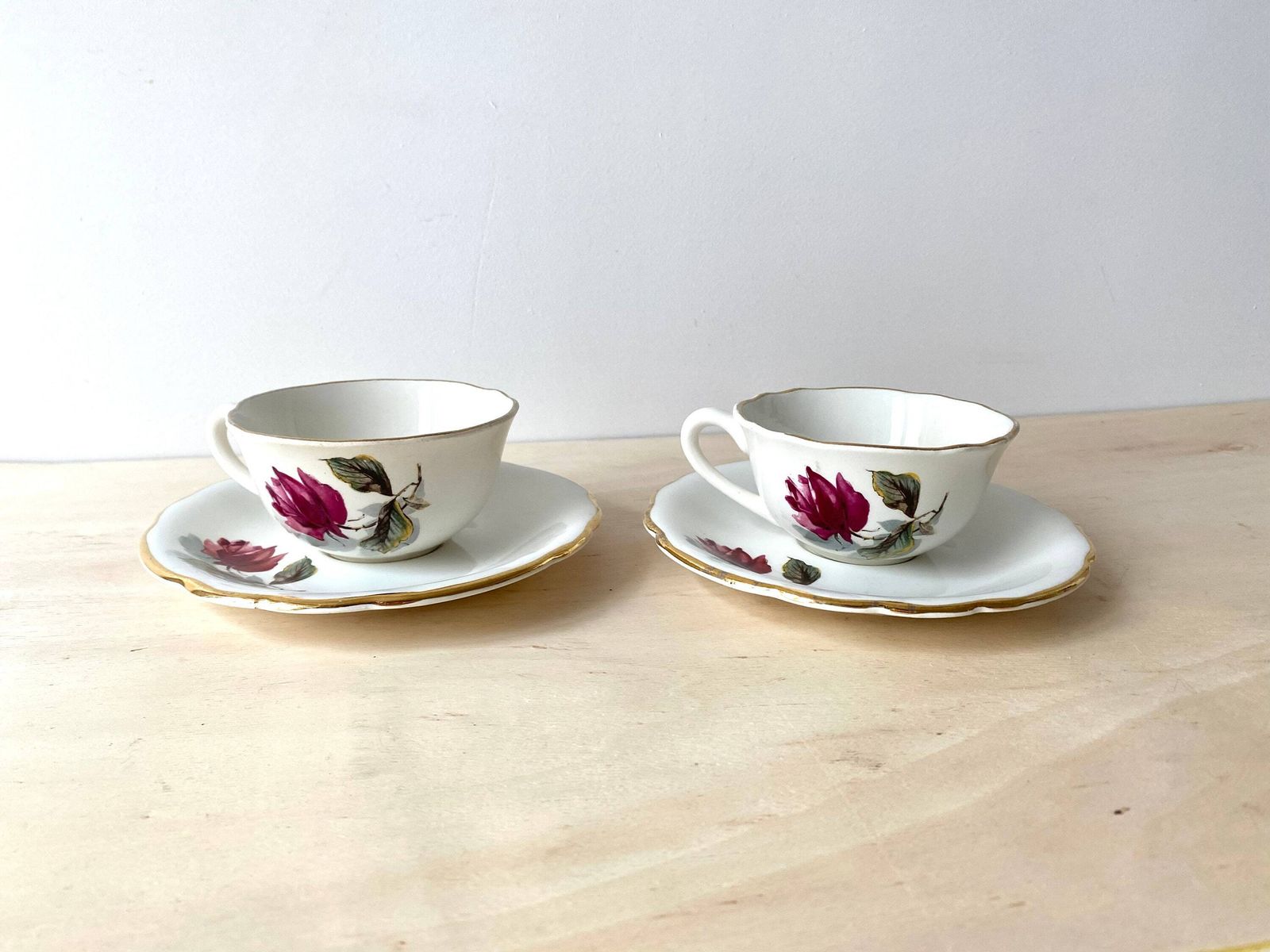 Home Decor Set Of 2 Coffee / Tea Cups "Chambord" By Gien France, Vintage Earthenware Coffee Set, Cups + Saucers photo