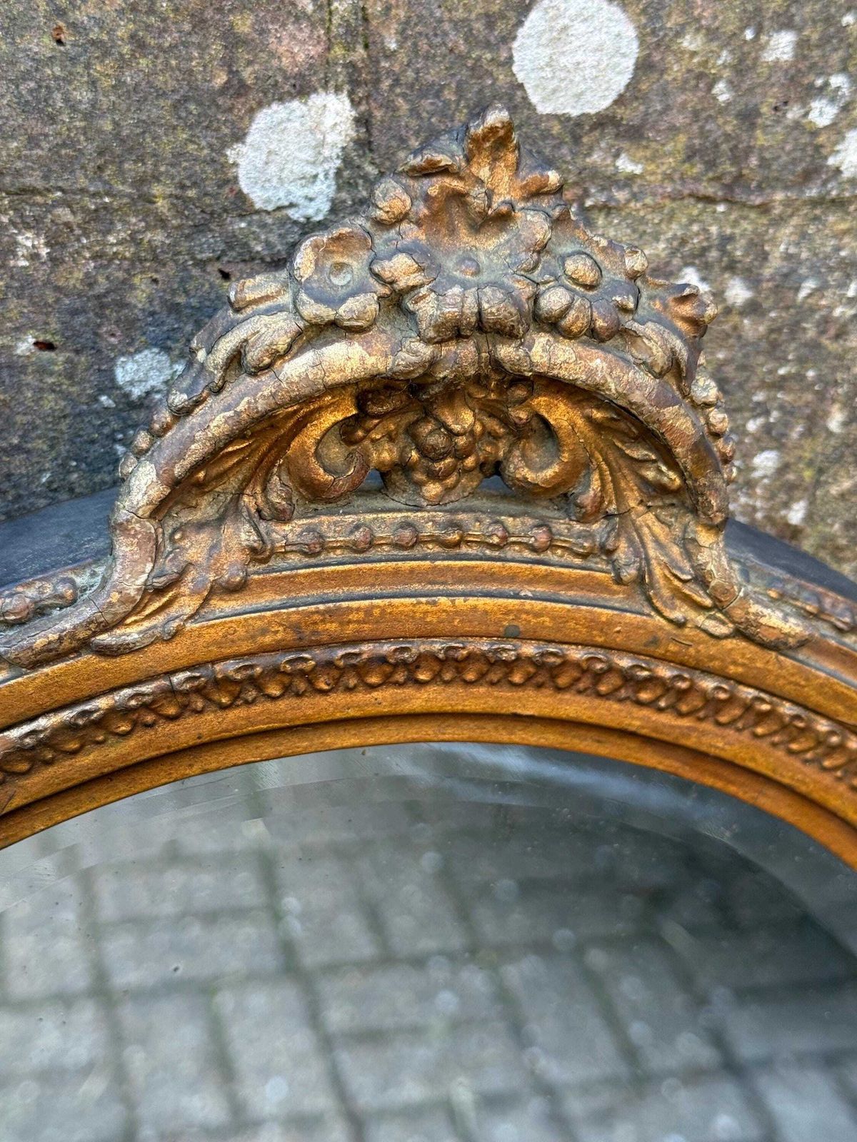 Antique Ornate Gesso Gilt Wall Mirror With Ornate Crest Detail And Shabbied Finish photo Home Decor