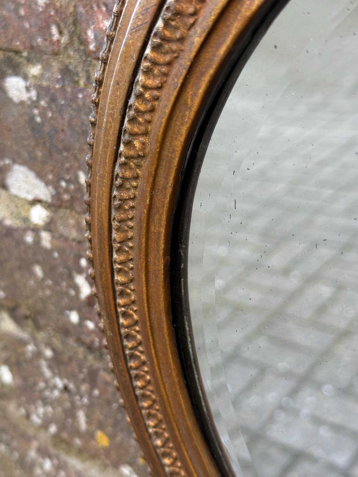 Antique Ornate Gesso Gilt Wall Mirror With Ornate Crest Detail And Shabbied Finish photo vinterior