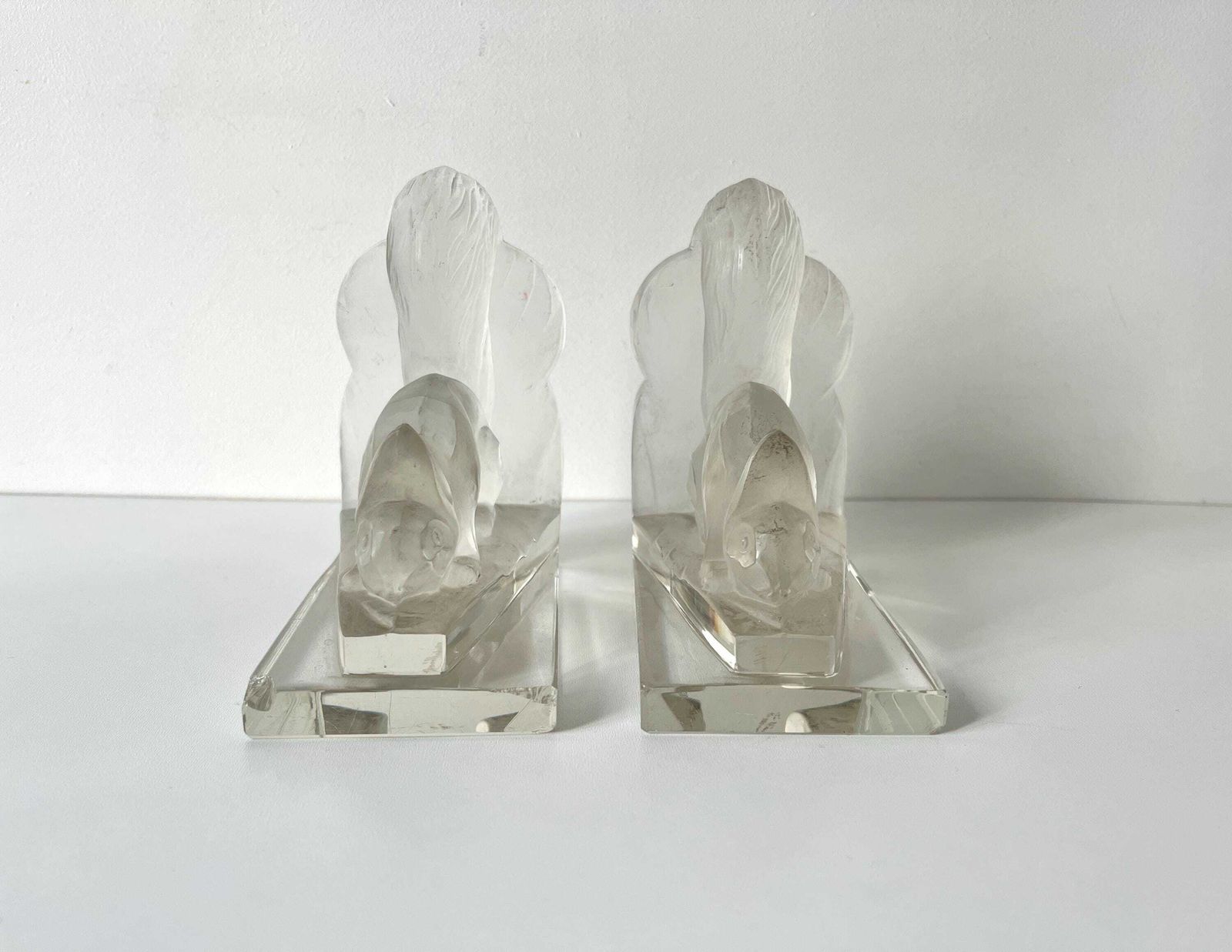 Antique Pair Of 1930s Squirrel Bookends Signed H.Hoffmann, Czech Frosted And Clear Glass Paperweights photo 379.0