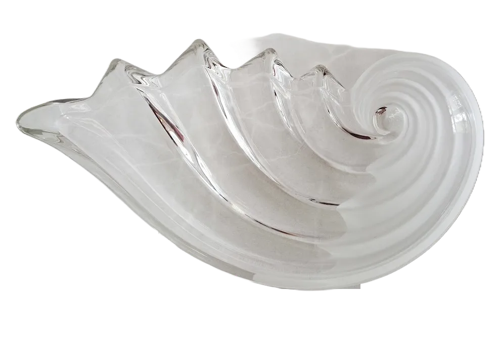 Mikasa Crystal Clearwater Nautilus 13" Serving Bowl In Clear And Frosted Glass, Vintage