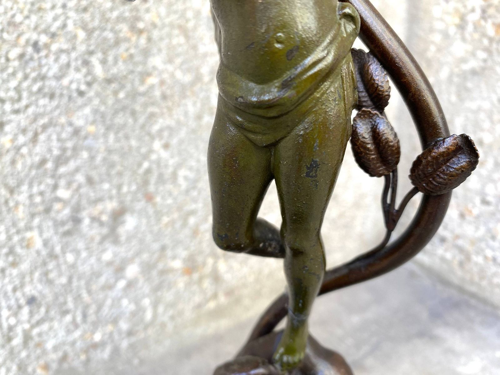 Antique Cherub Lamp In Spelter And Marble From 30s, French Putti Lighting Named "Winning Butterfly" photo 280.0