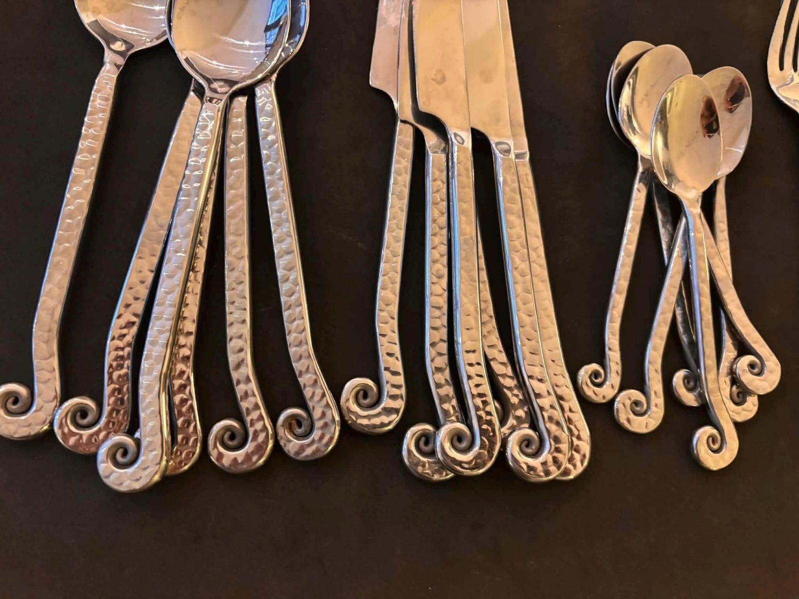 Vintage French Swirl Twist Flatware Set   24 Piece Hammered Medieval Style Stainless Steel photo 384.0