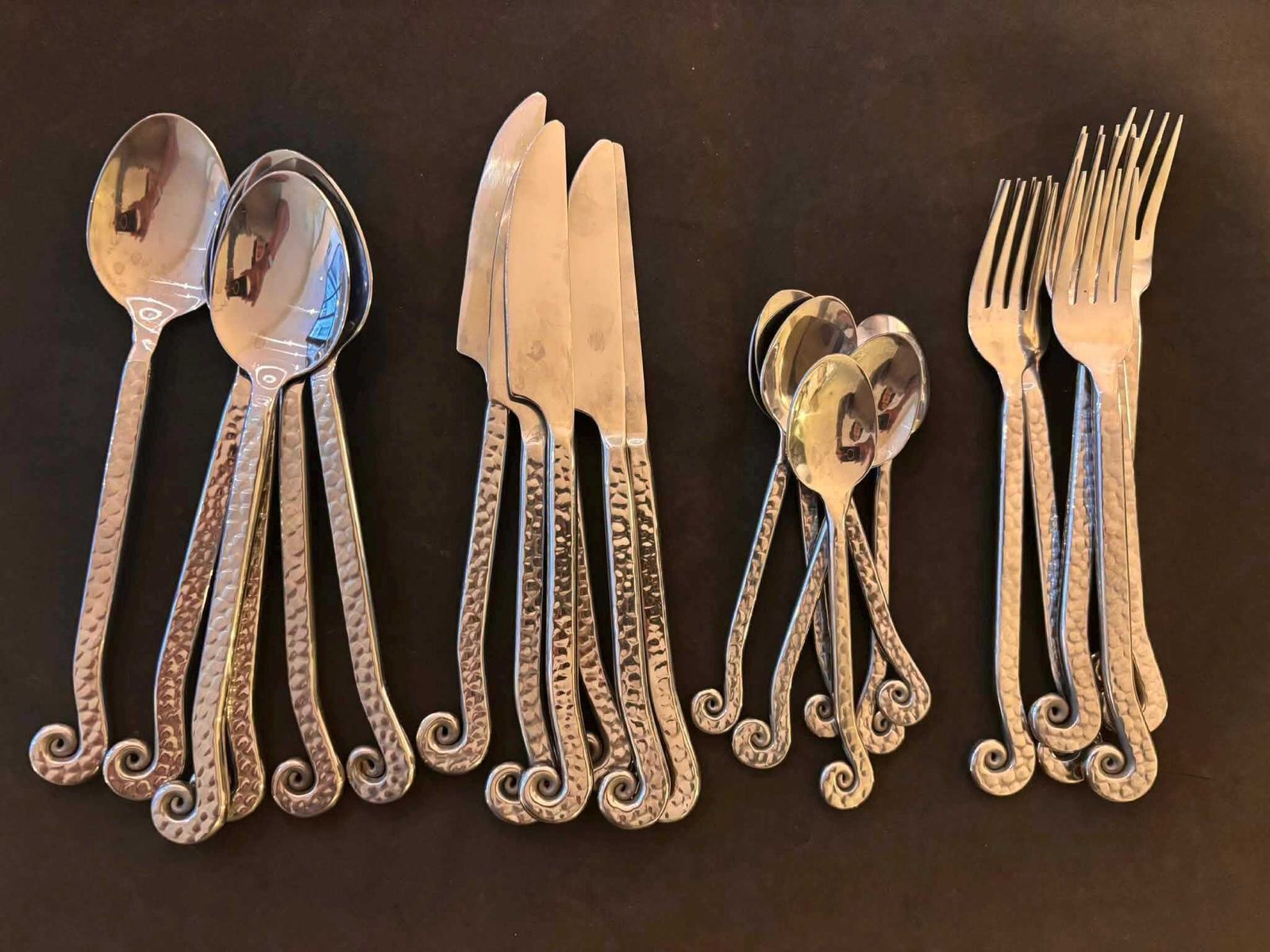 Vintage French Swirl Twist Flatware Set   24 Piece Hammered Medieval Style Stainless Steel photo buy