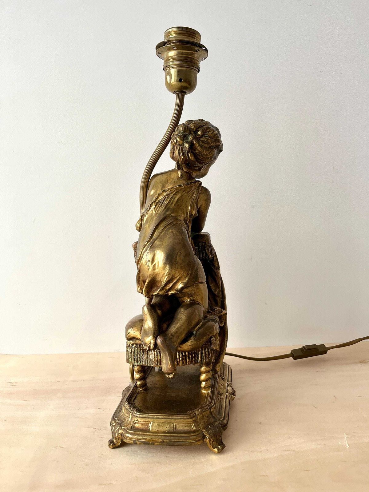 Antique Bronze Lamp " The Little Girl On A Prayer Chair" From 1900s, French Precious Lighting photo 561.0