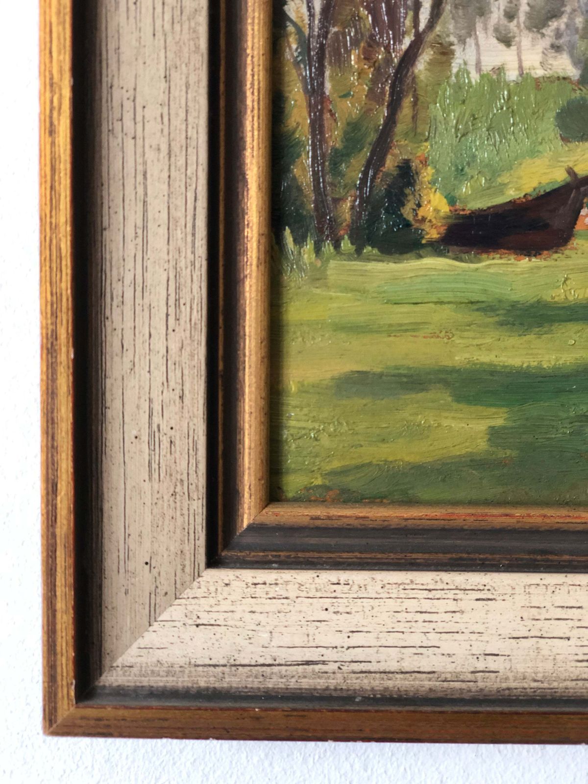 Antique Original Oil Painting Of A Cottage Landscape, C. 1925 photo vintage