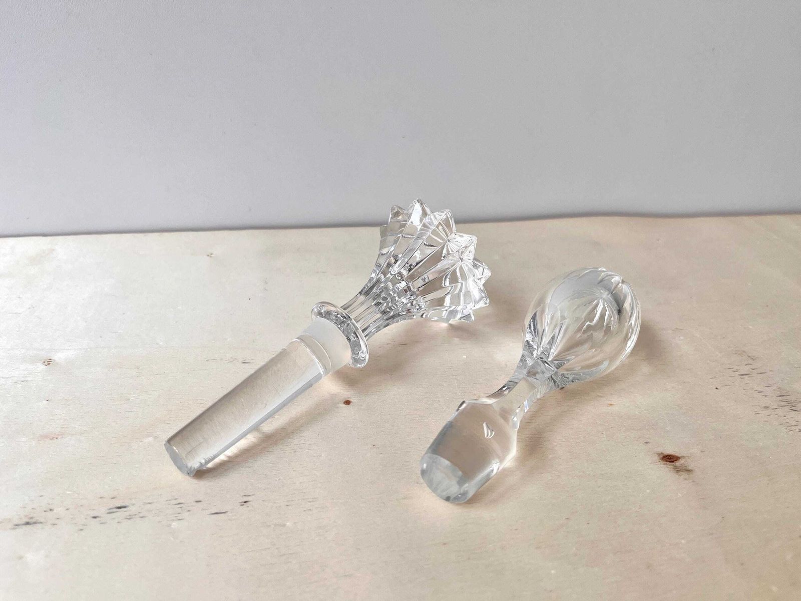 Set Of 2 French Antique Cristal Decanter Stoppers, Vintage 1940's Clear Glass Stoppers photo Home Decor