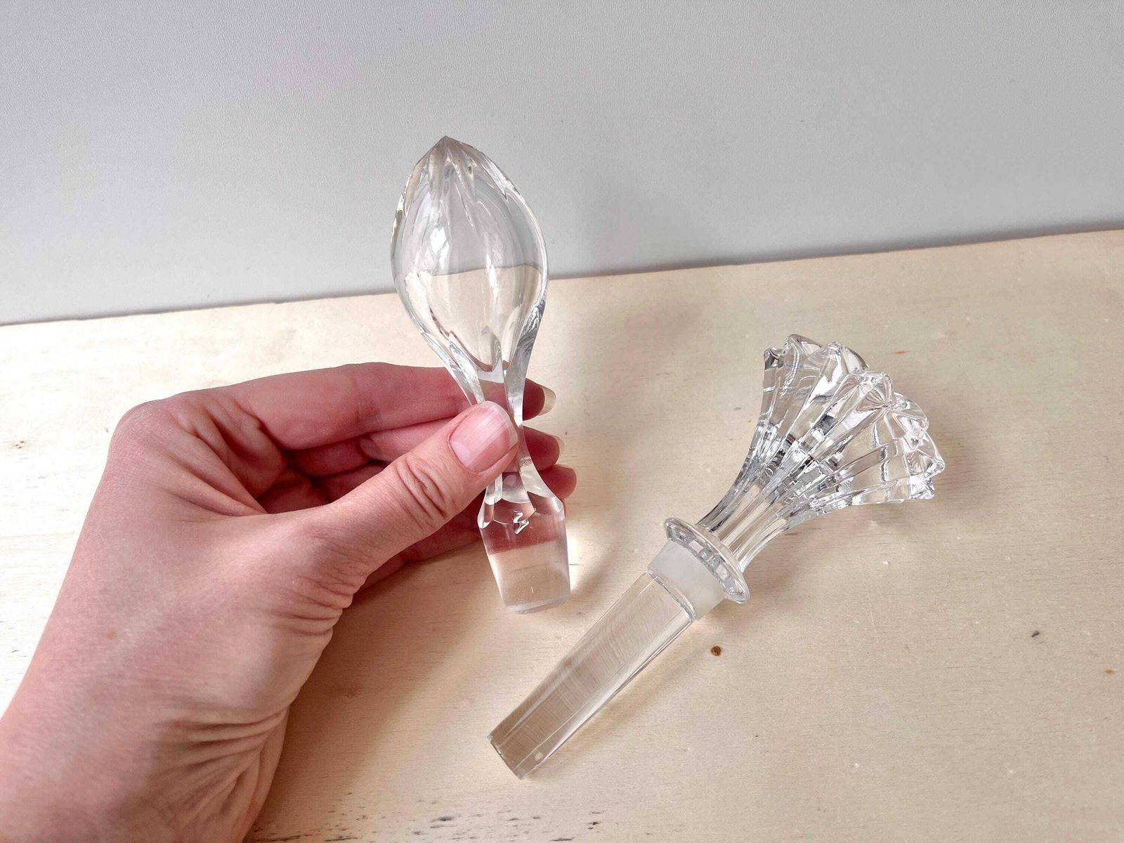 Set Of 2 French Antique Cristal Decanter Stoppers, Vintage 1940's Clear Glass Stoppers photo 108.0