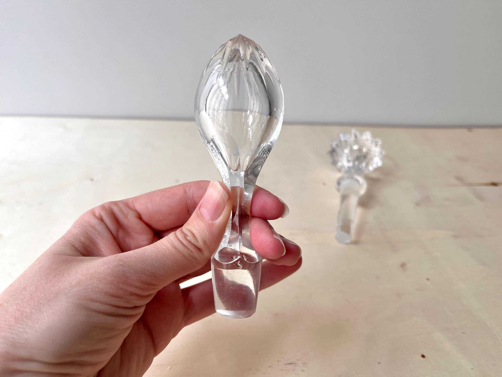 Set Of 2 French Antique Cristal Decanter Stoppers, Vintage 1940's Clear Glass Stoppers photo buy