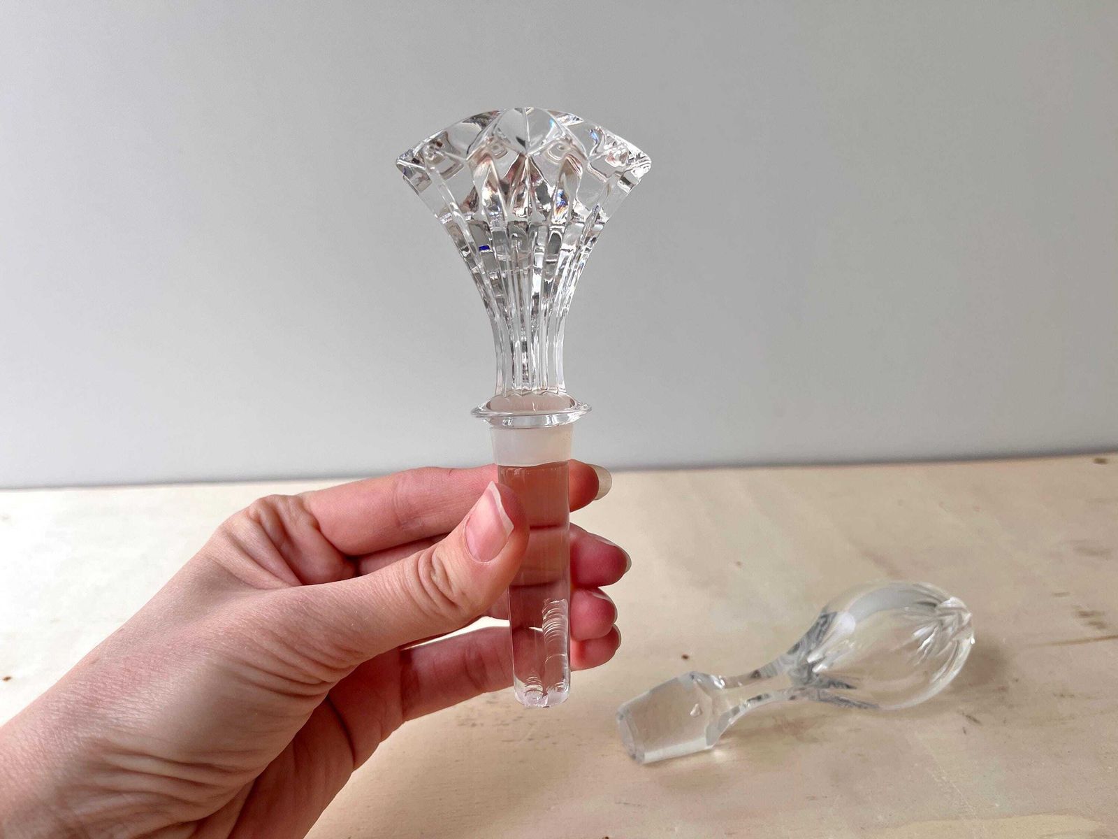 Set Of 2 French Antique Cristal Decanter Stoppers, Vintage 1940's Clear Glass Stoppers photo vintage