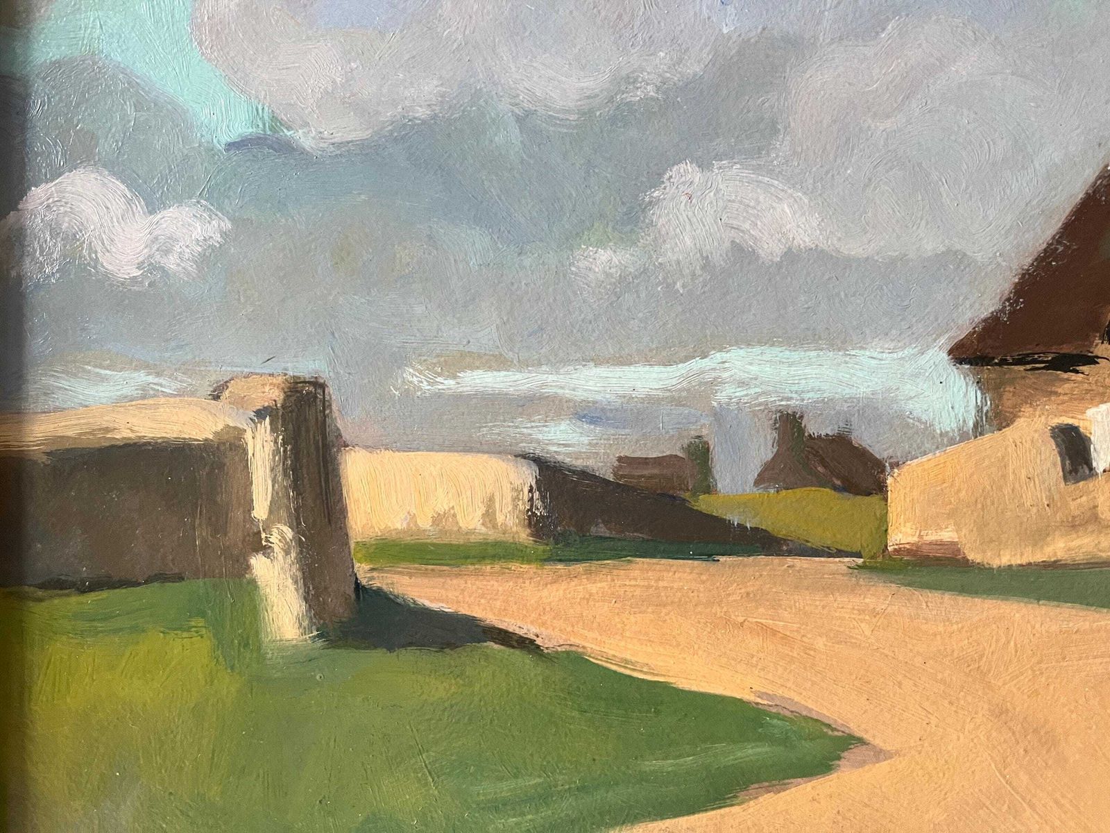 Groot Olieverfschilderij Op Paneel, Franse Bretonse Dorpsgezicht, Ca. Jaren 1950, Ingelijst Landschap photo buy