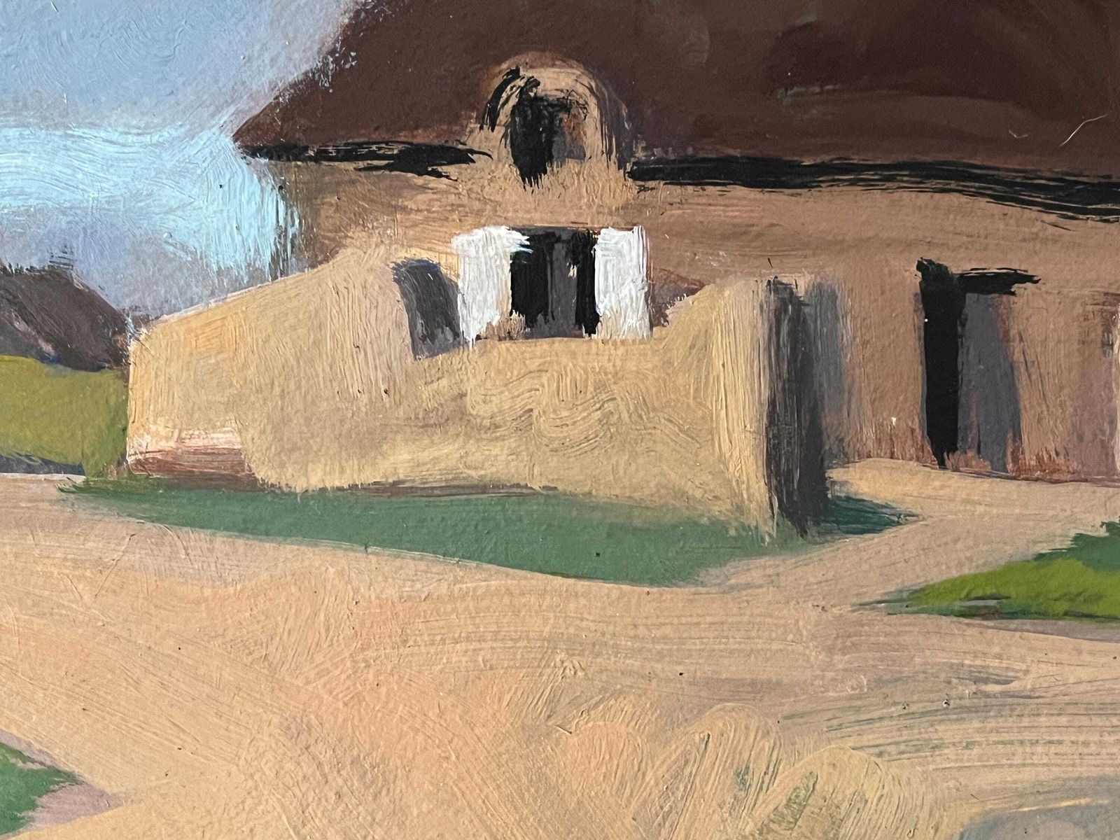 Kunst Groot Olieverfschilderij Op Paneel, Franse Bretonse Dorpsgezicht, Ca. Jaren 1950, Ingelijst Landschap photo